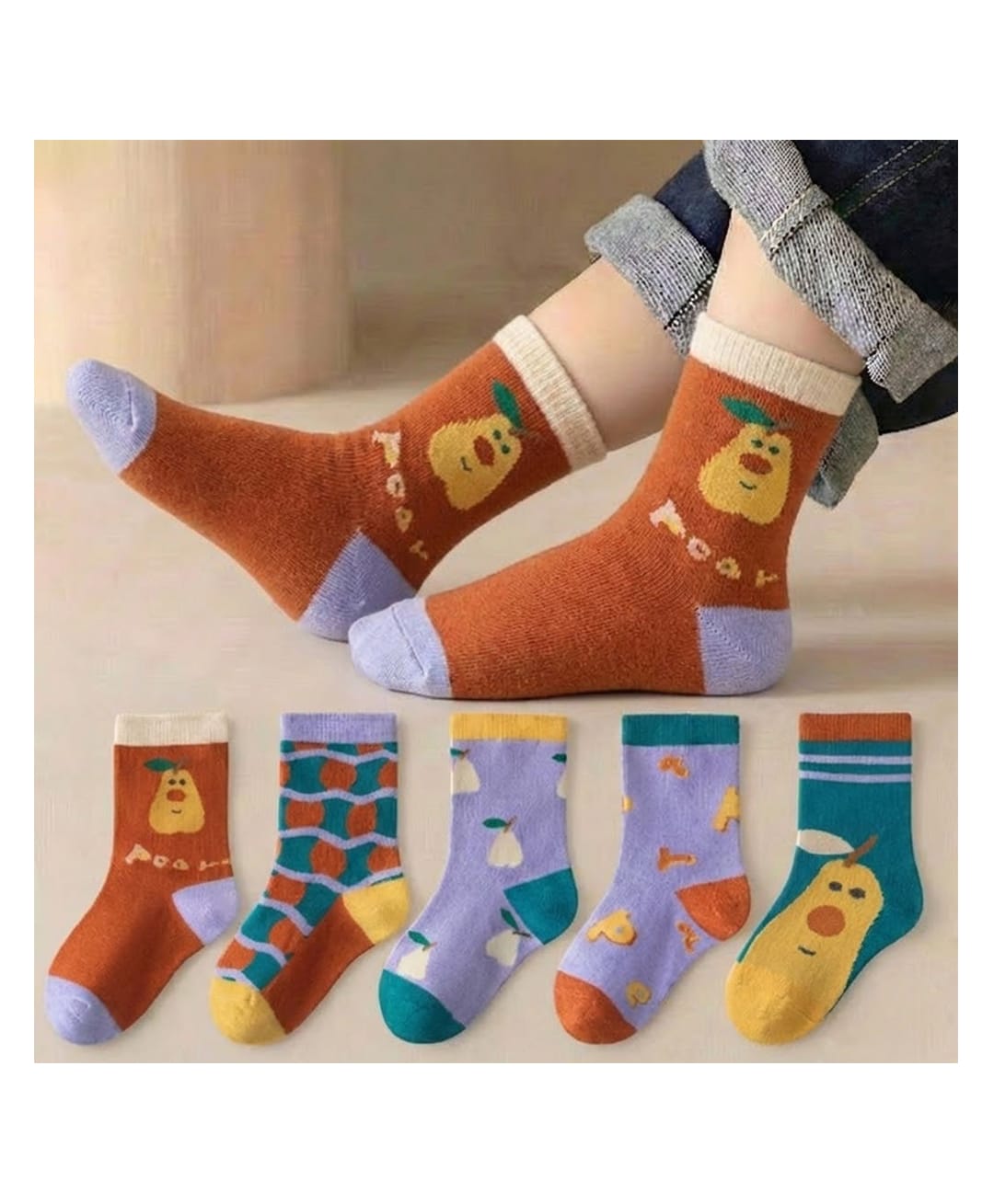 Bembika Knit Pack Of 5 Pear Designed Socks - Multi Colour-picture-29