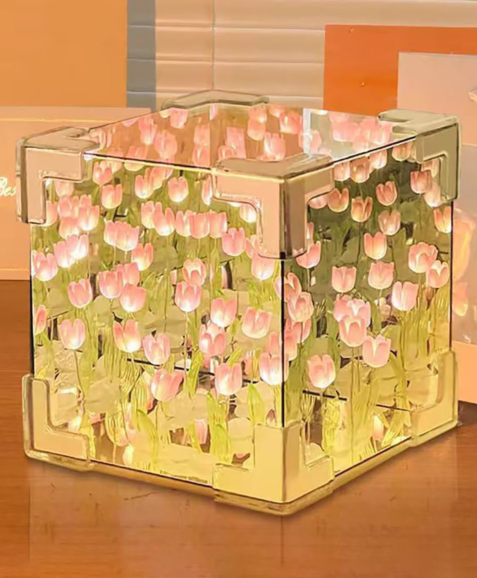 WOLTAX 3D Crystal Tulip LED Night Lamp for Kids Warm Yellow Light | Decorative Cube Table Lamp for Bedroom & Nursery-image-34
