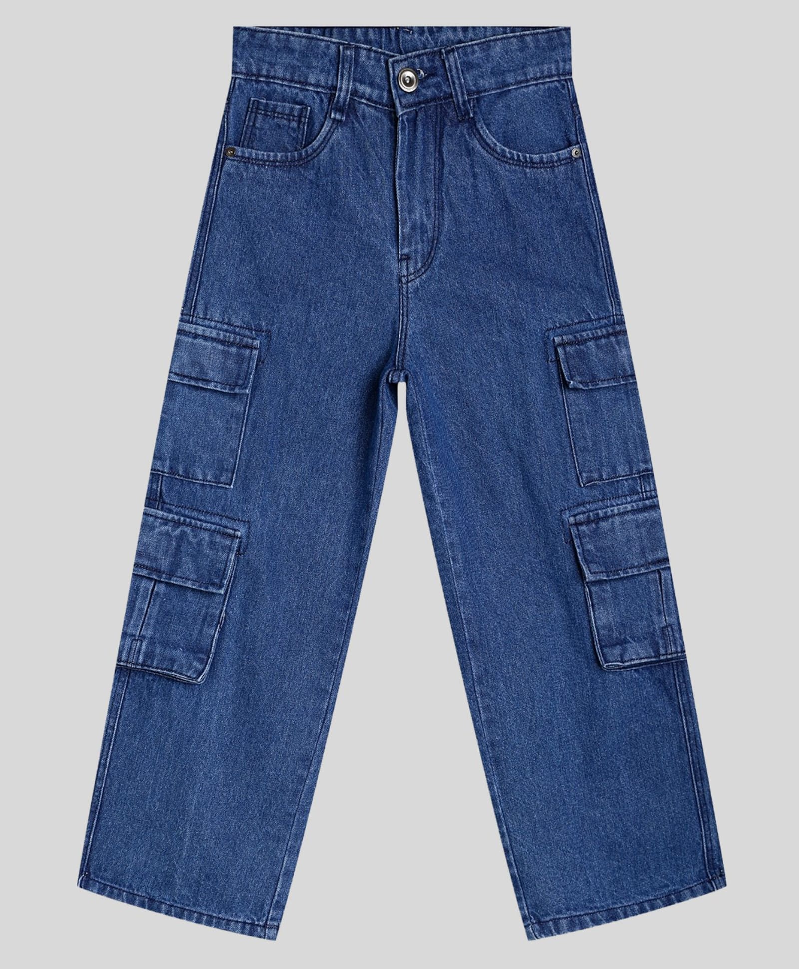 CHILINS Denim Woven Washed Cargo Jeans - Blue-picture-21