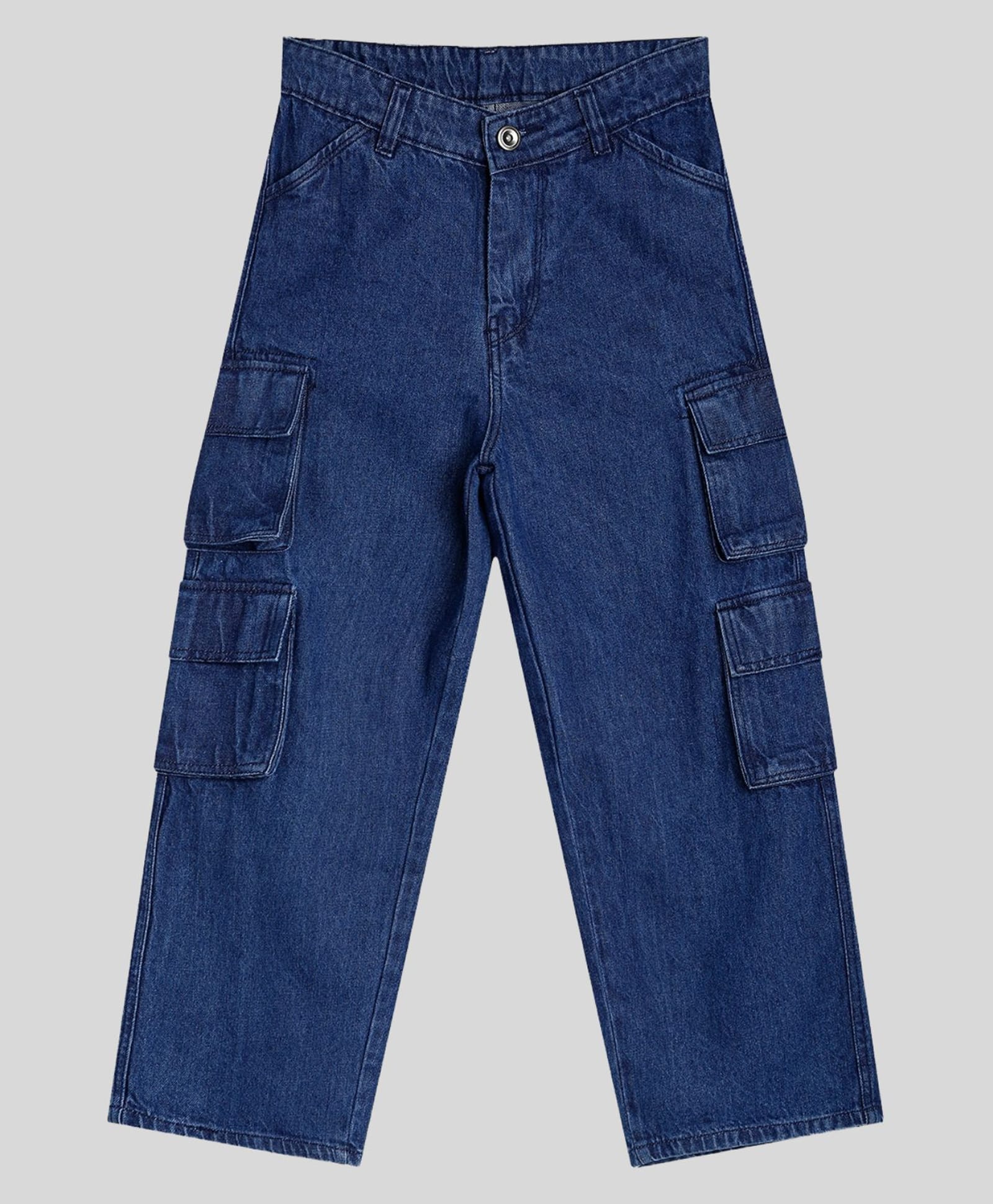 CHILINS Denim Woven Washed Cargo Jeans - Blue-picture-11