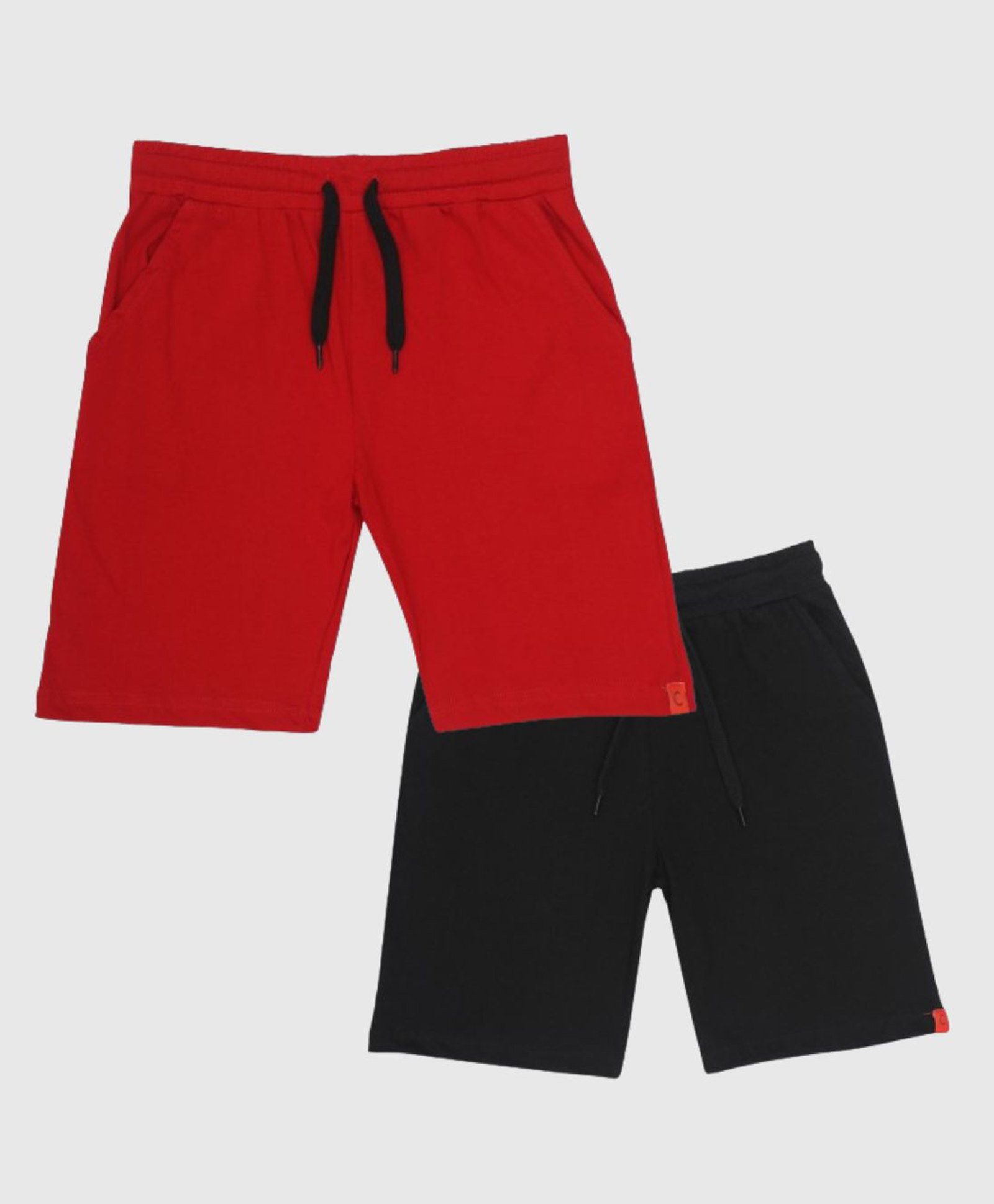 CHILINS Cotton Knit Pack Of 2 Solid Shorts - Black & Red-picture-21