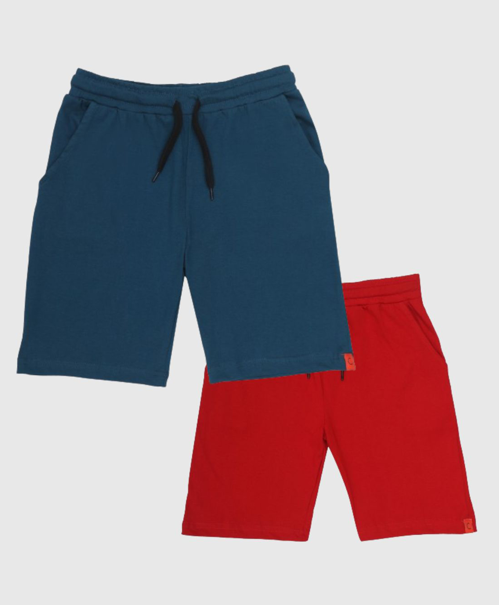 CHILINS Cotton Knit Pack Of 2 Solid Shorts - Red & Blue-picture-19