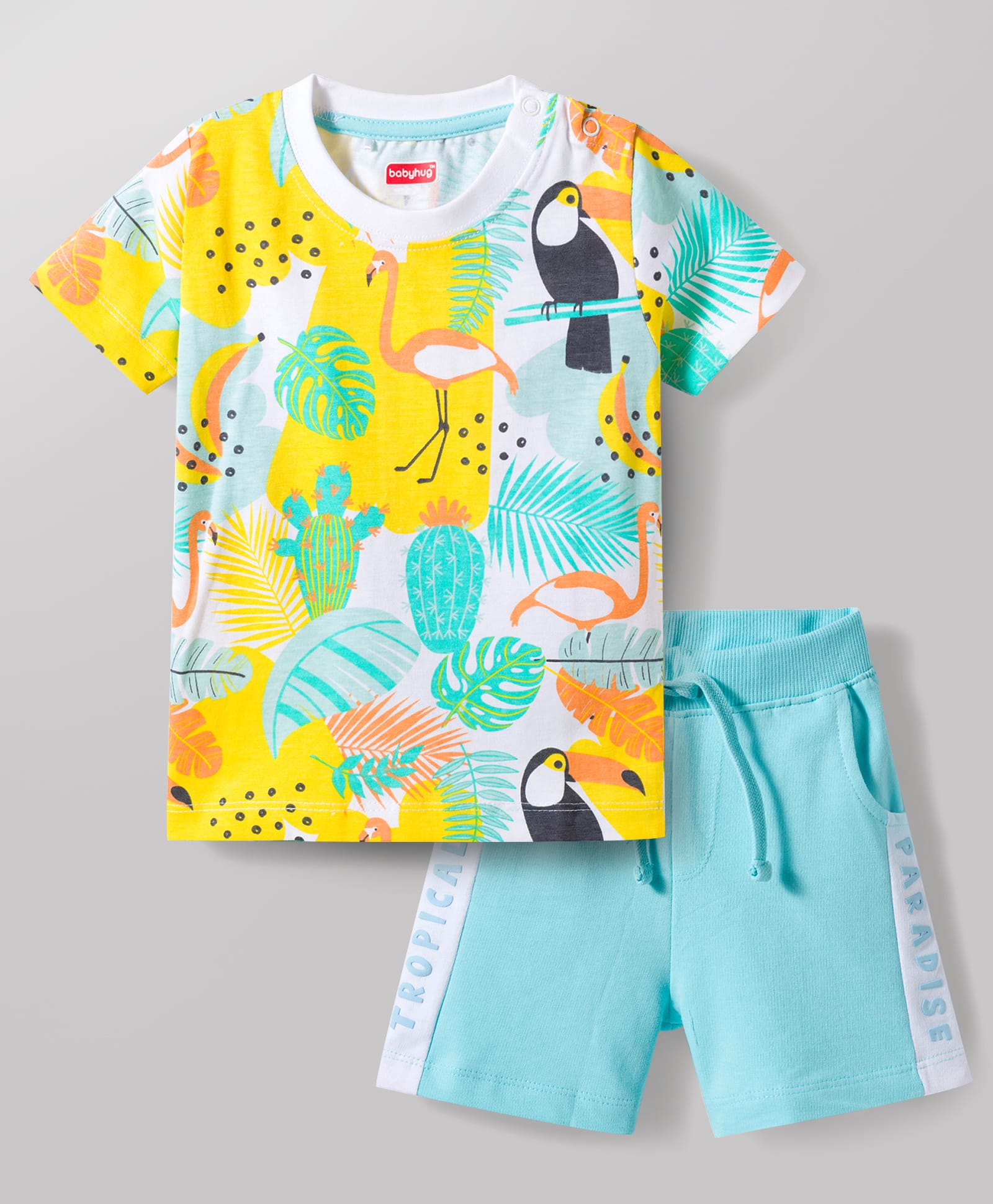Babyhug Single Jersey Knit Half Sleeves T-Shirt & Shorts Set with Jungle Theme Print - Aqua Blue-picture-18