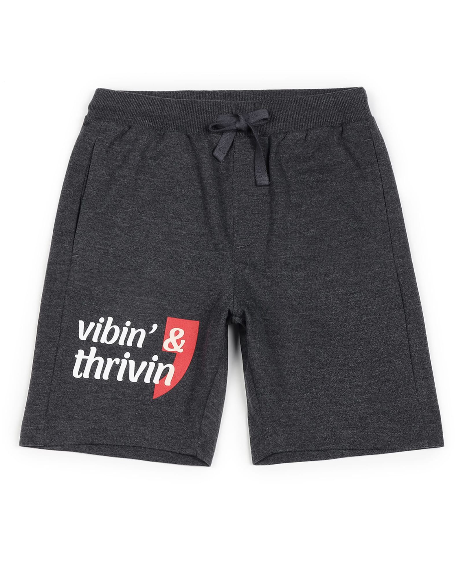 ALAN JONES Cotton Blend Knit Vibin & Thrivin Text Printed Shorts - Anthracite Black-image-27