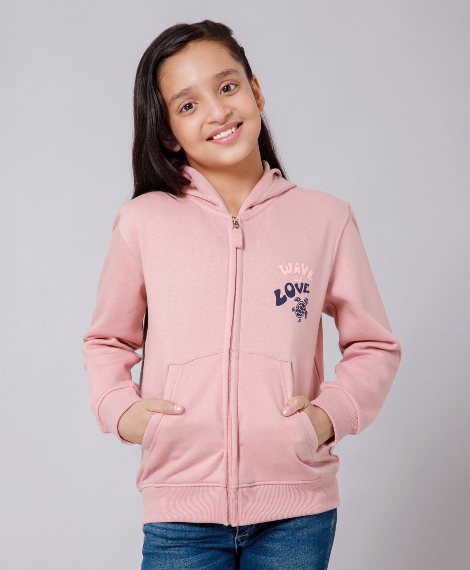 ALAN JONES Cotton Blend Knit Full Sleeves Wave Of Love Text Printed Light Winter Hooded Jacket - Dusty Pink-picture-26