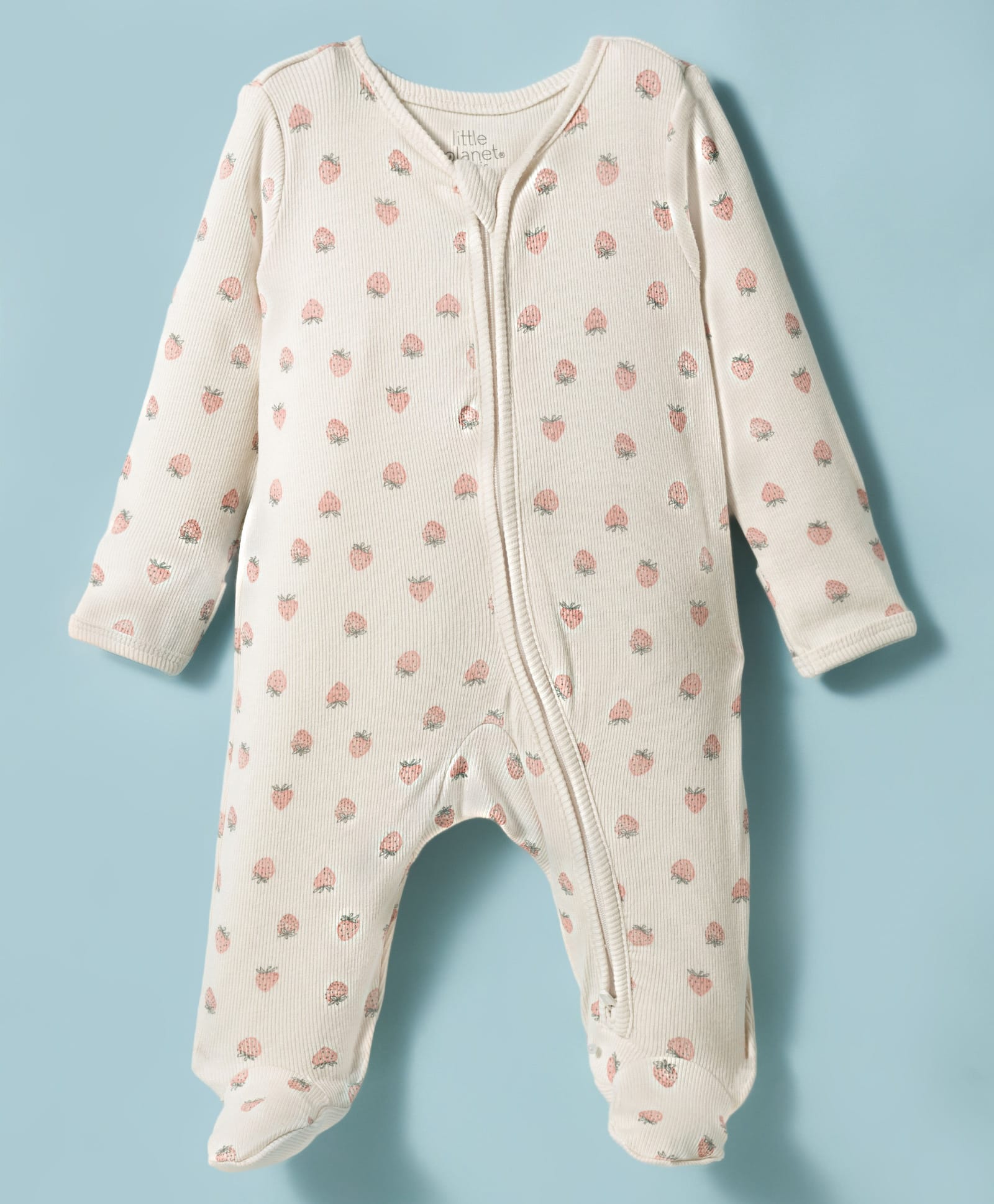 little planet by carter's Knit Full Sleeves Footed Sleep Suit With Strawberry Print -Off White-image-30
