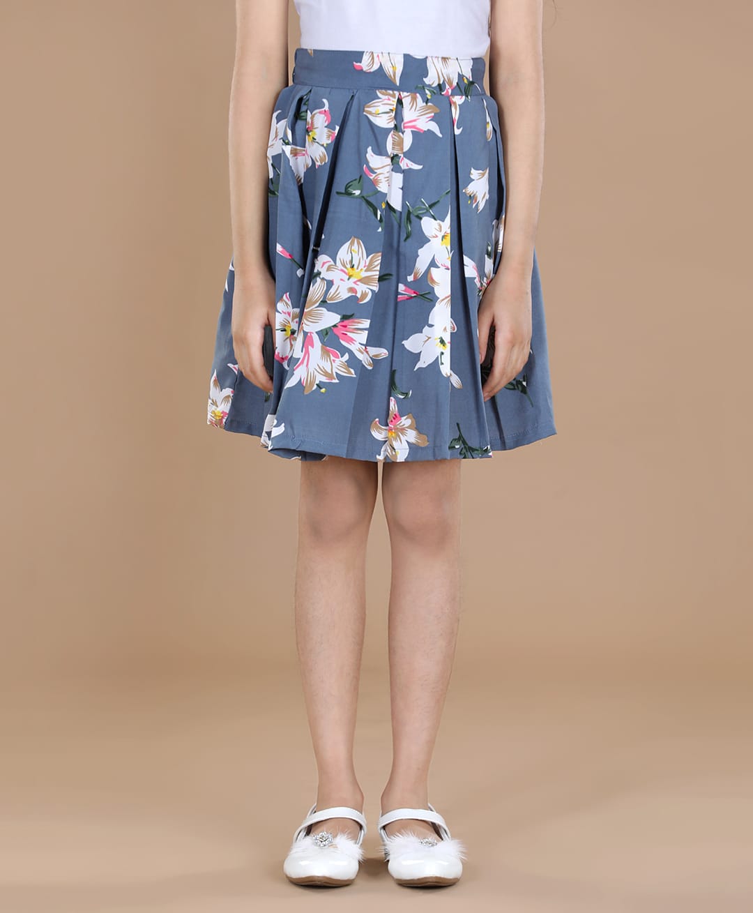Cutiekins Woven Floral Printed Skirt - Grey & White-picture-32