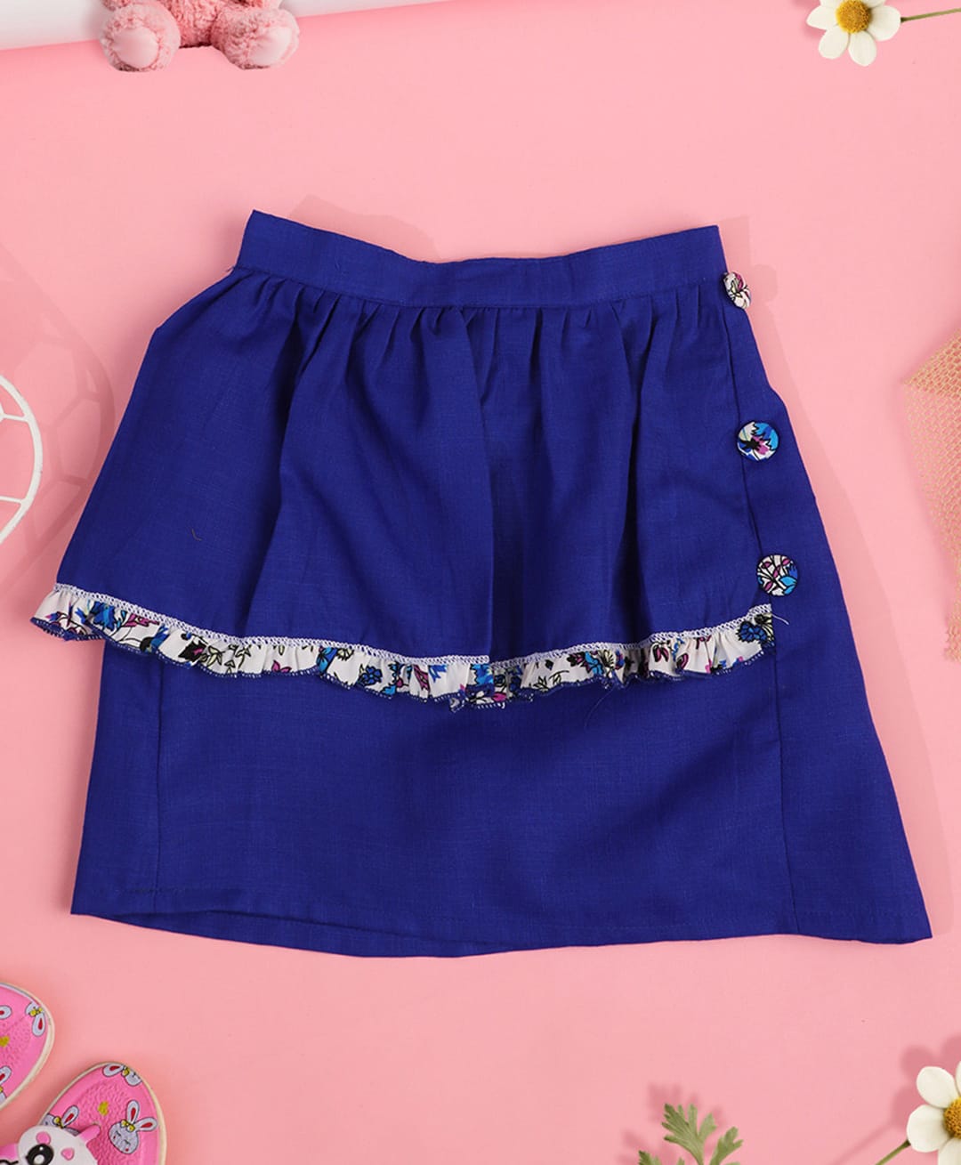 Cutiekins Linen Woven Floral Printed Skirt - Blue & White-picture-21