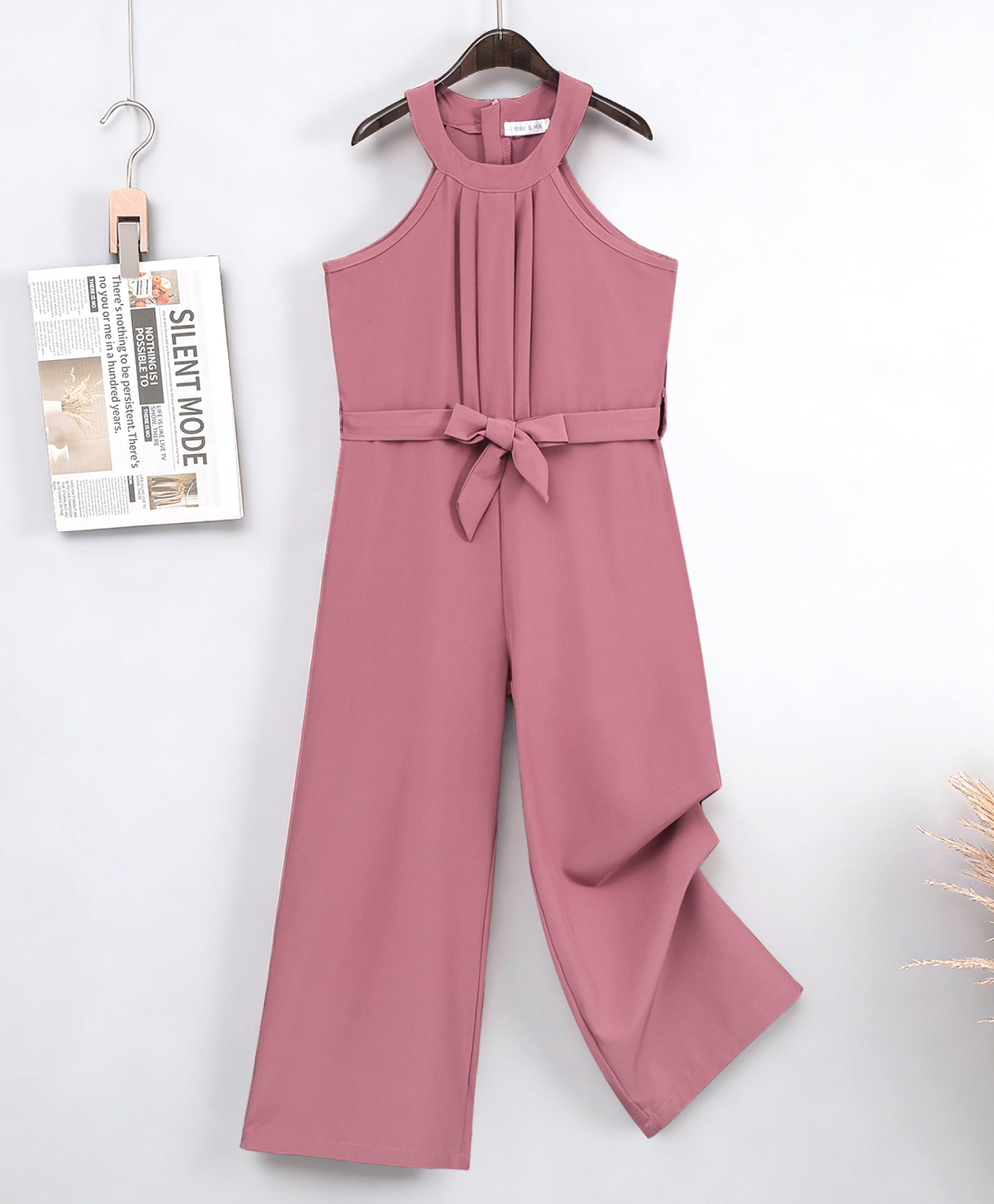 Mark & Mia Sleeveless Solid Color Jumpsuit with Belt - Pink-picture-35