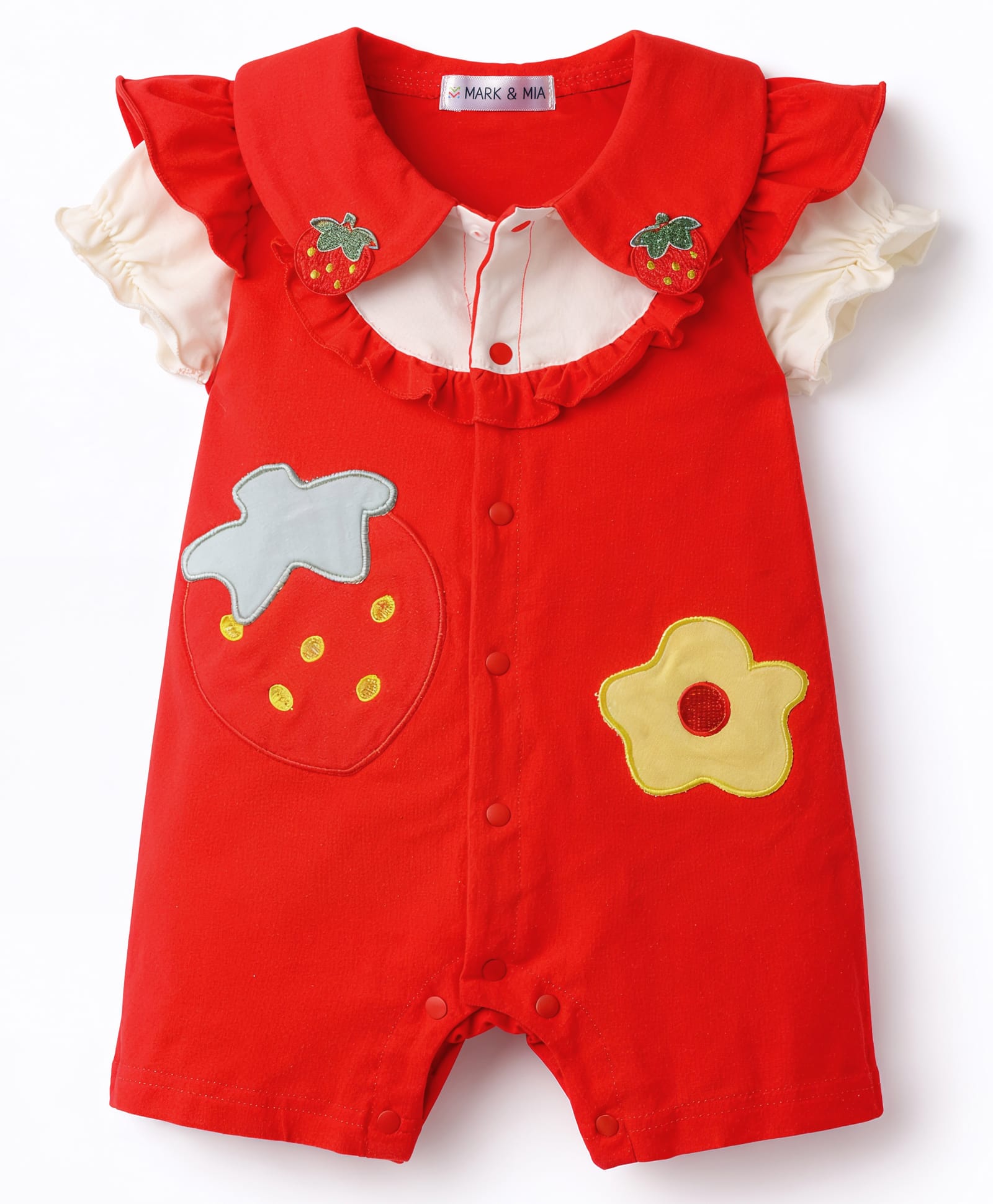 Mark & Mia Cotton Frill Sleeves Romper with Patch & Frill Detailing - Red-image-43