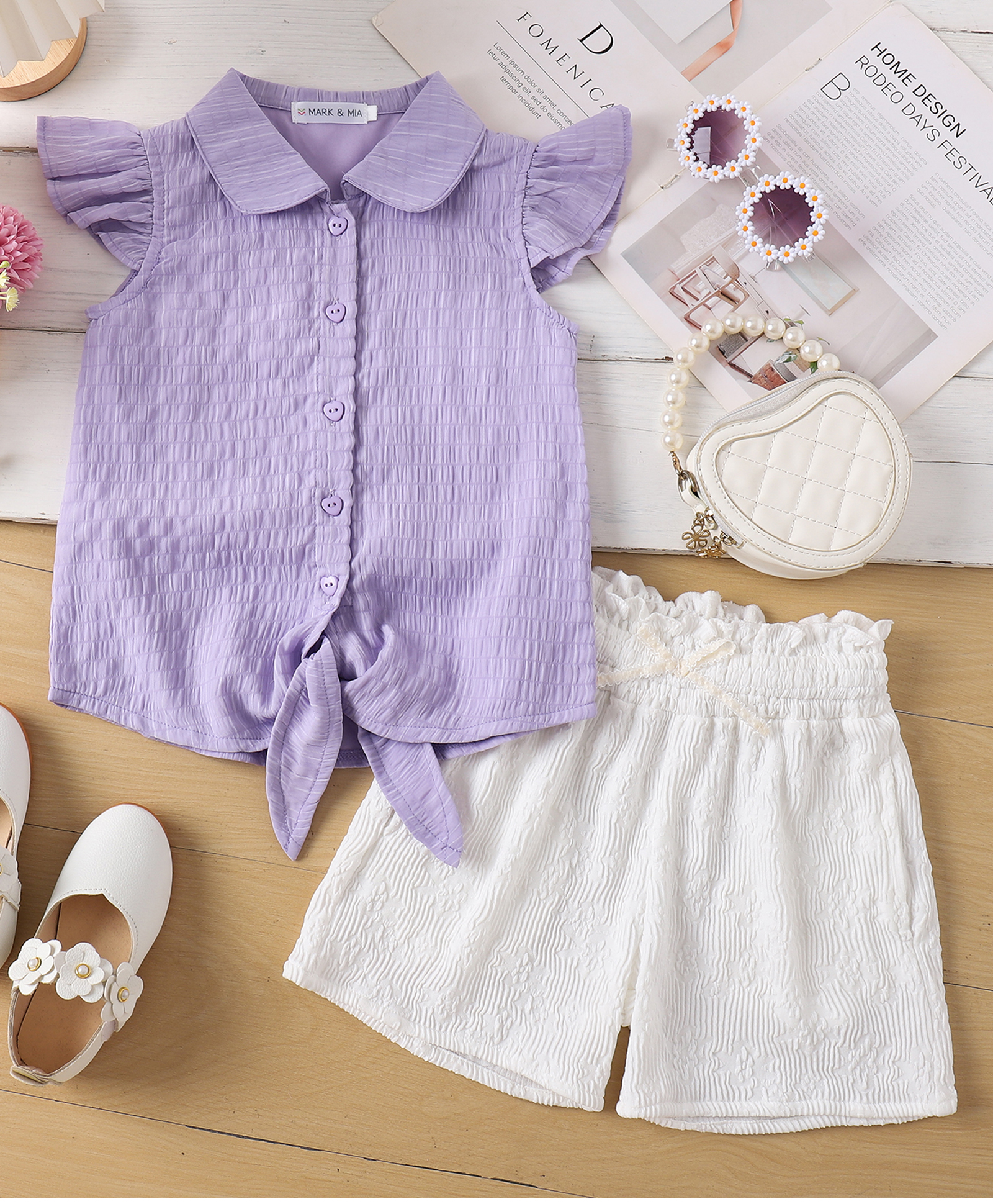 Mark & Mia Half Sleeves Solid Top & Shorts Set - Purple-picture-13