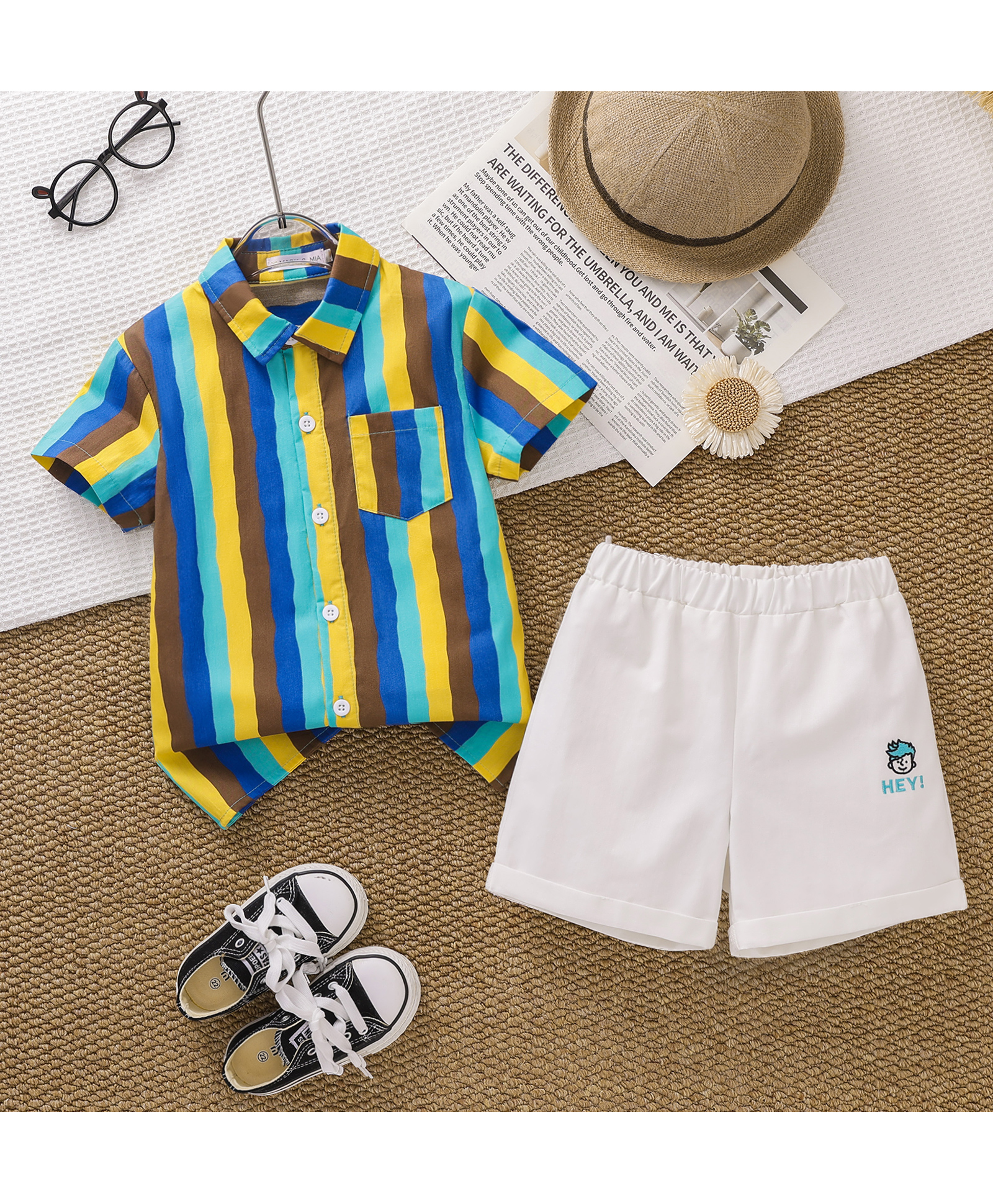 Mark & Mia Cotton Half Sleeves Striped Shirt & Shorts Set - Multicolor-image-28