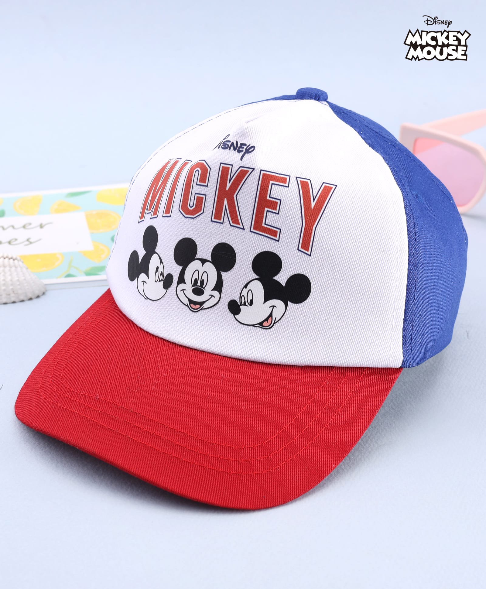 Babyhug Disney 100% Cotton Woven Summer Cap With Micky Mouse Graphics Multicolour - Diameter 18 cm