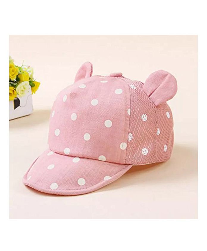 Ziory Mesh Polka Dot Cap With Foldable Hood - Pink & White-image-38