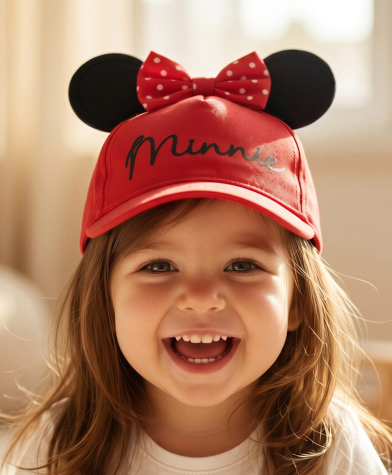 Babyhug Disney Cotton Woven Summer Cap With Minnie Mouse Graphics & Ear & Bow Applique Red - Diameter 20 cm-image-22