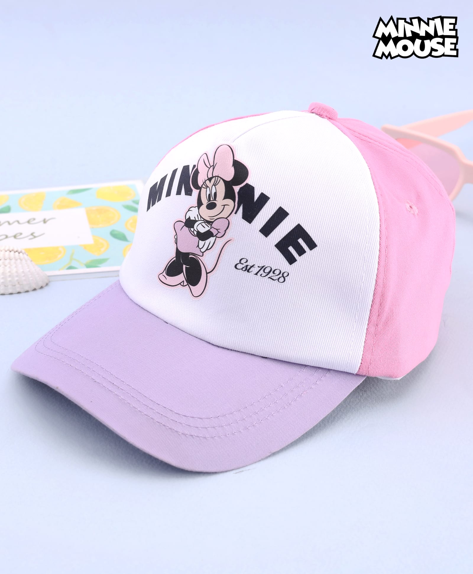 Babyhug Disney 100% Cotton Woven Summer Cap With Minnie Mouse Graphics Multicolour - Diameter 18.5 cm