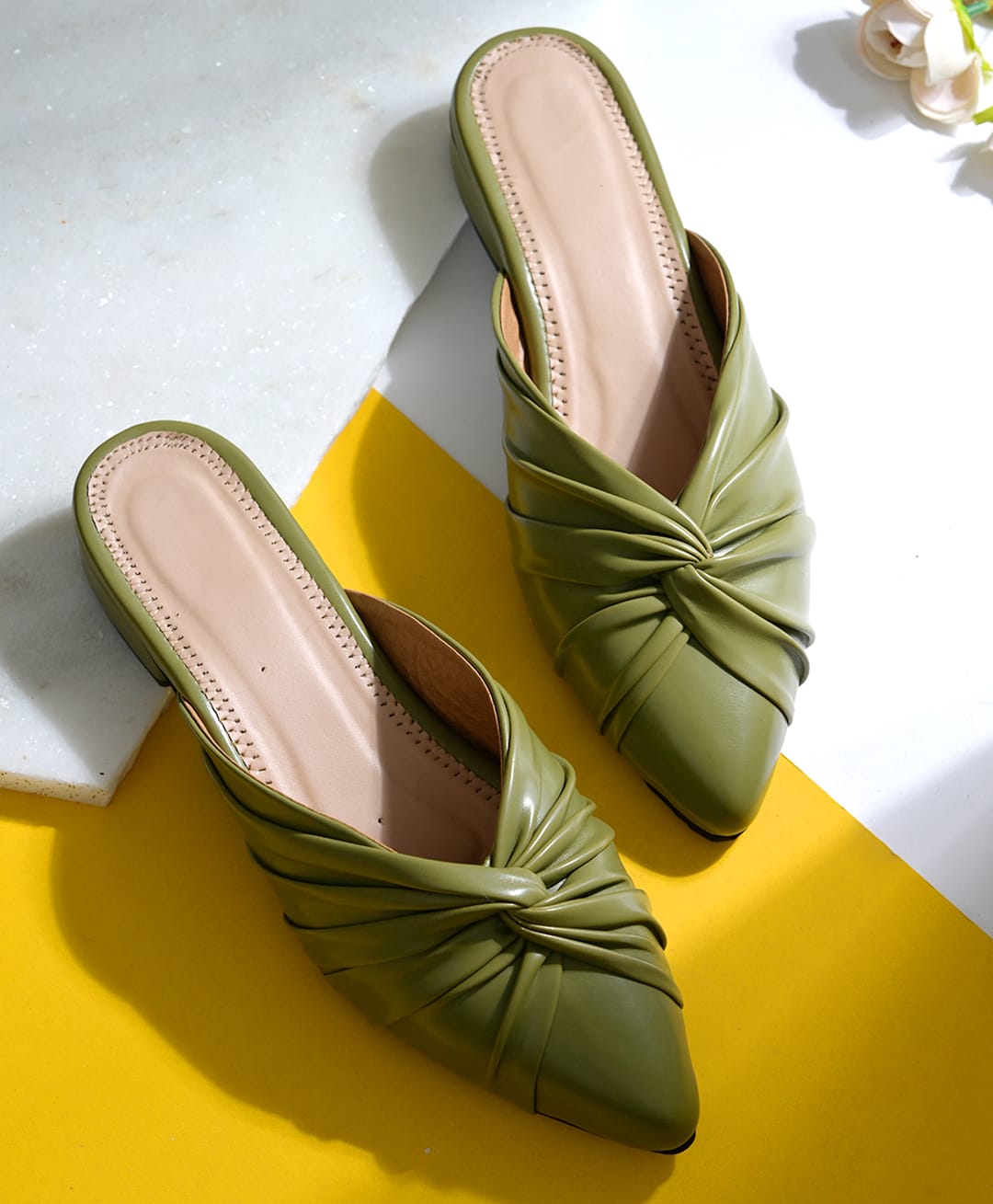 NZS Knot Detailed Slip On Mules - Green-picture-21