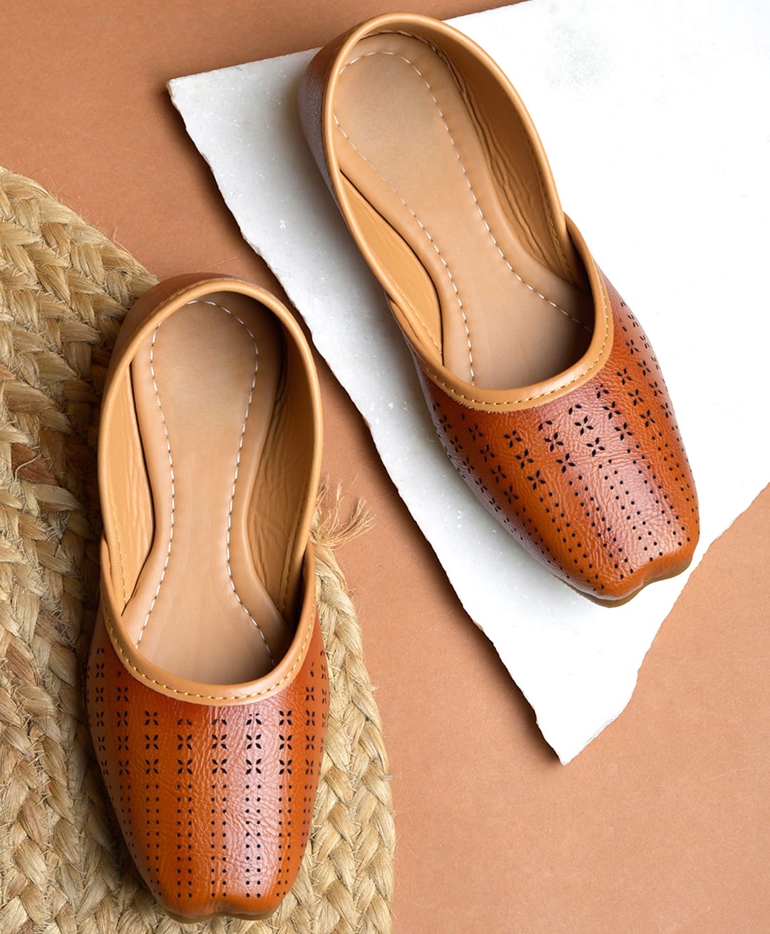 NZS Abstract Designed Perforated Mojaris - Tan-image-4