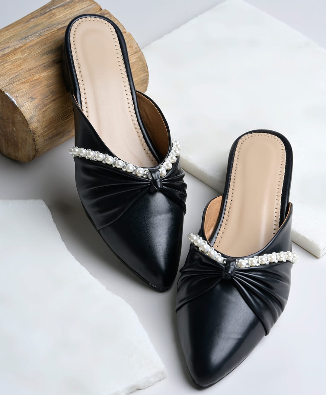 NZS Pearl & Stones Embellished Slip On Sandals - Black-picture-14