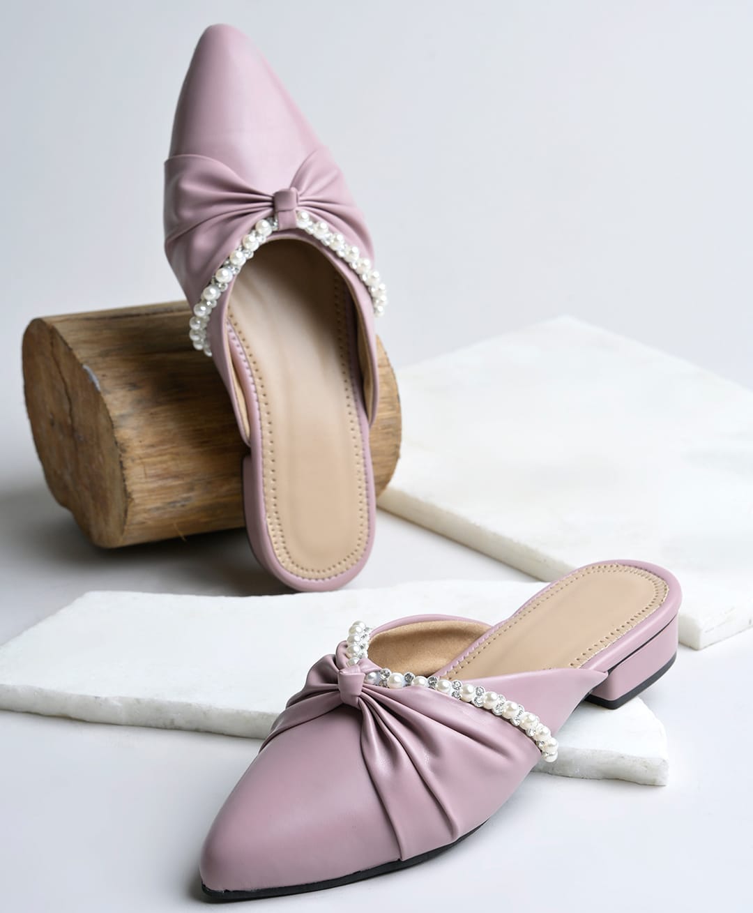 NZS Pearl & Stones Embellished Slip On Sandals - Mauve-picture-20