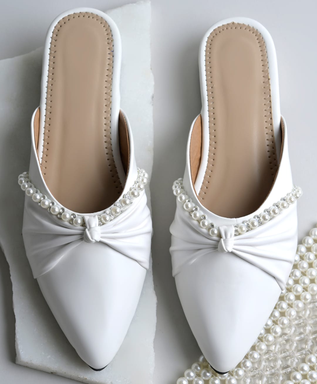 NZS Pearl & Stones Embellished Slip On Sandals - White-picture-18