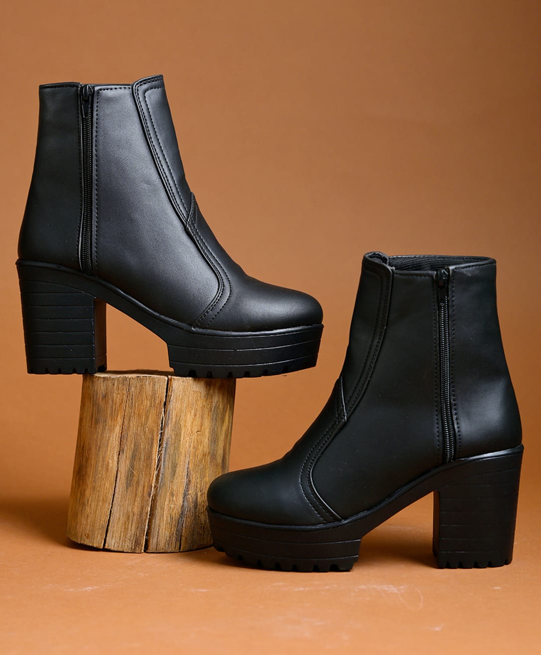 NZS Solid Zipper Heel Block Boots - Black-picture-28
