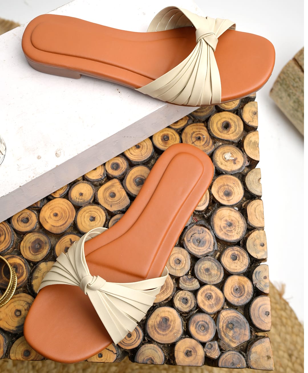 NZS Pleated Knot Detailed Sandals - Cream-picture-23