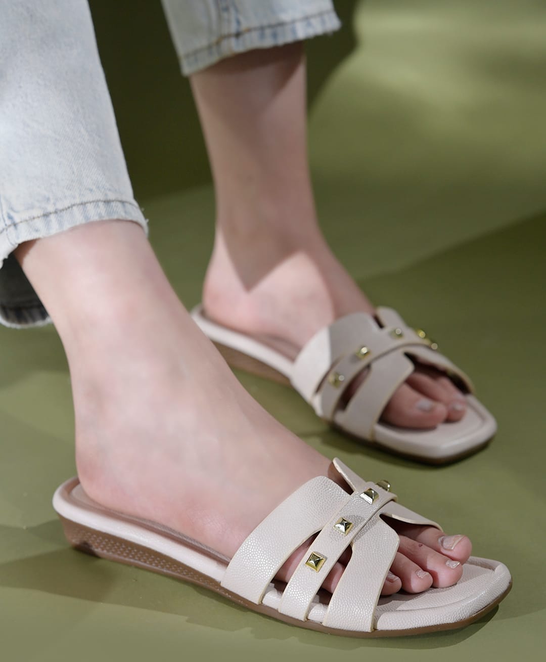 NZS Stud Embellished H Strap Sandals - Cream-picture-24