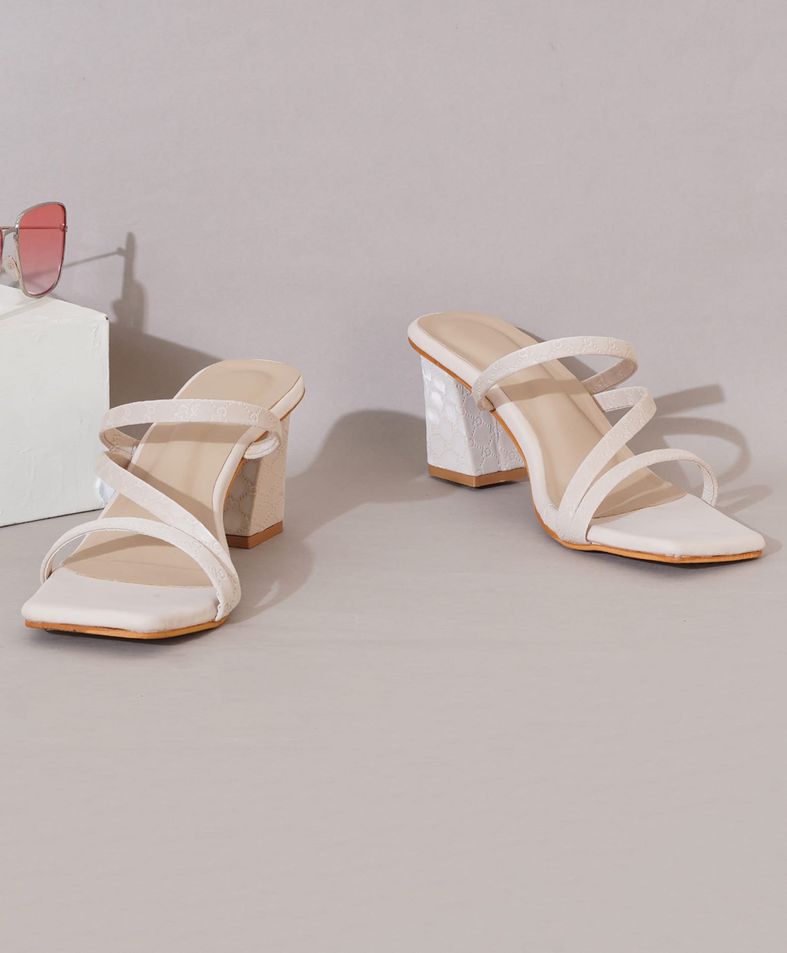 NZS Abstract Designed Heel Sandals - Cream-image-12
