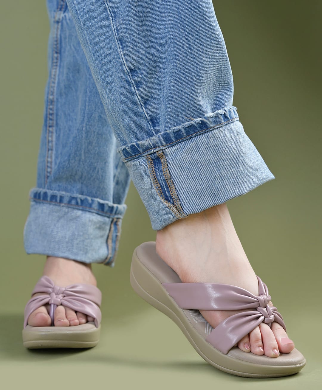 NZS Bow Designed Solid Sandals - Mauve-picture-22