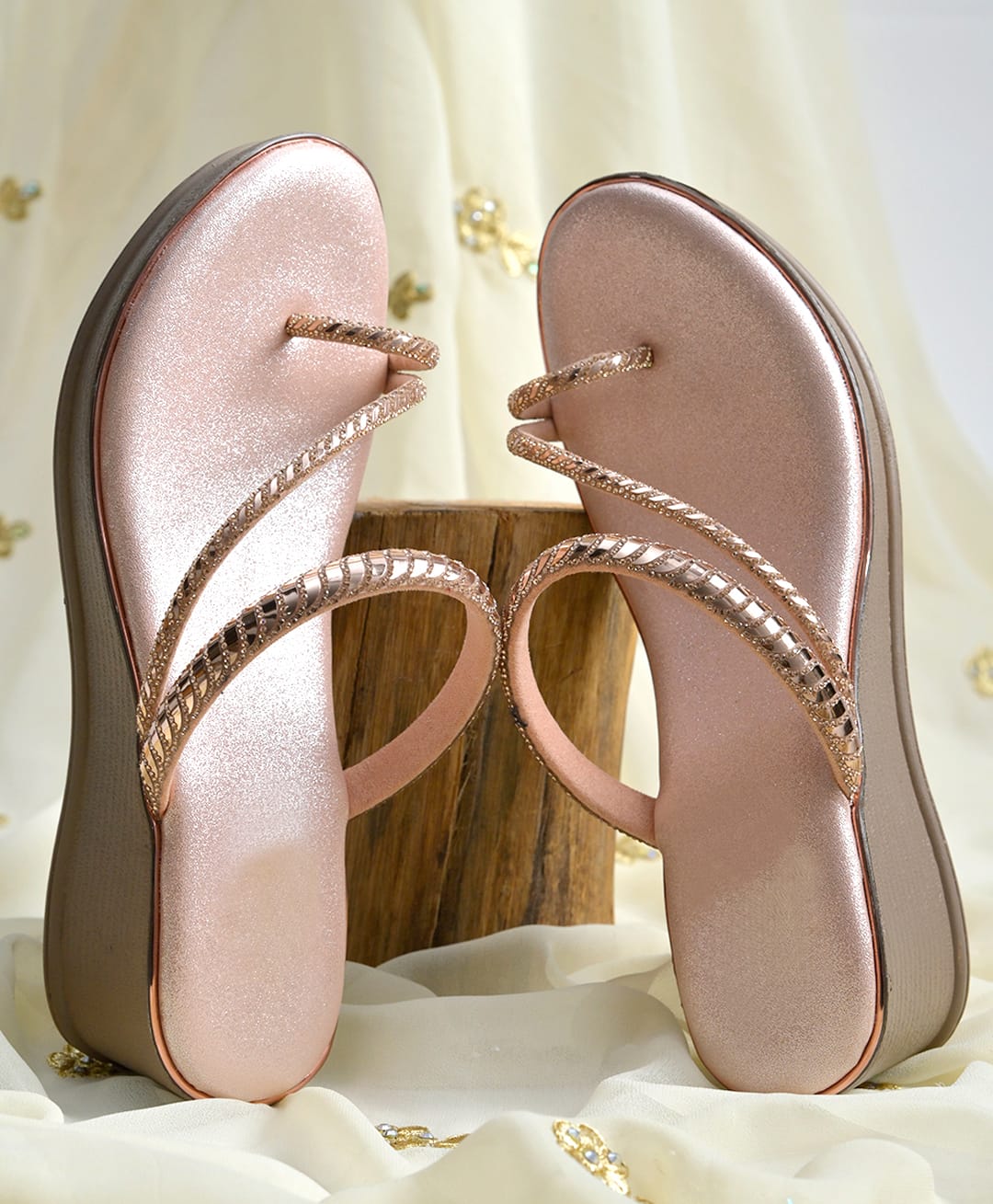 NZS Metallic Braided Strap Detailed Heels Sandals - Rose Gold-picture-17