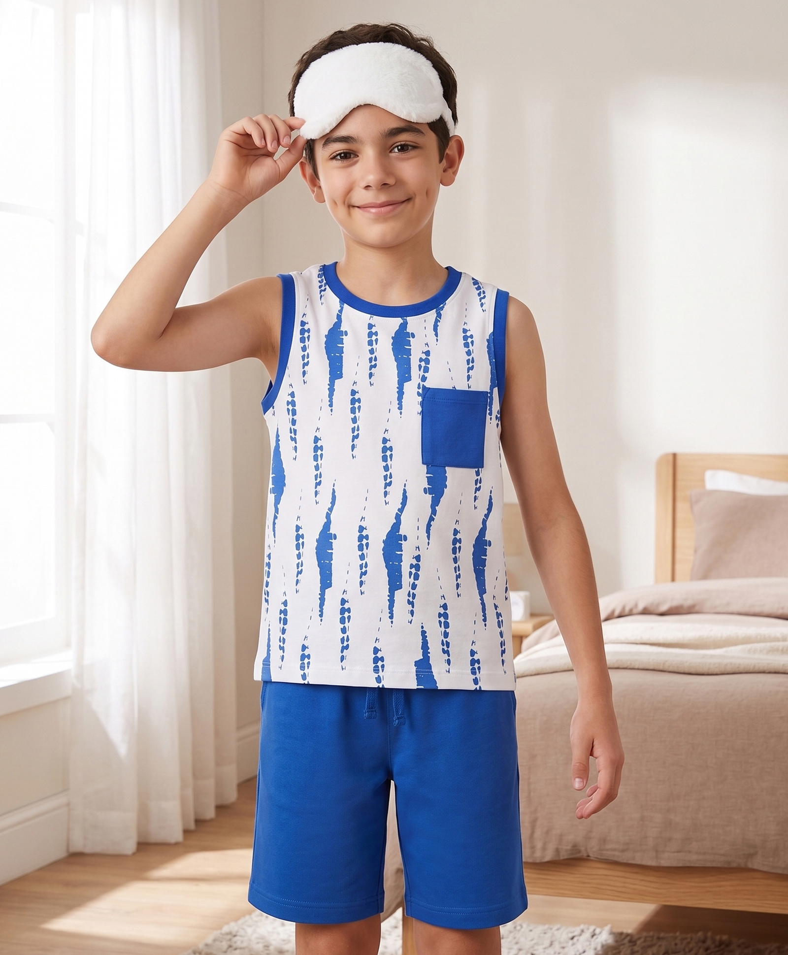 Pine Kids Cotton Knit Sleeveless Tie Dye Tank T-Shirt & Shorts Night Suit - White-image-48