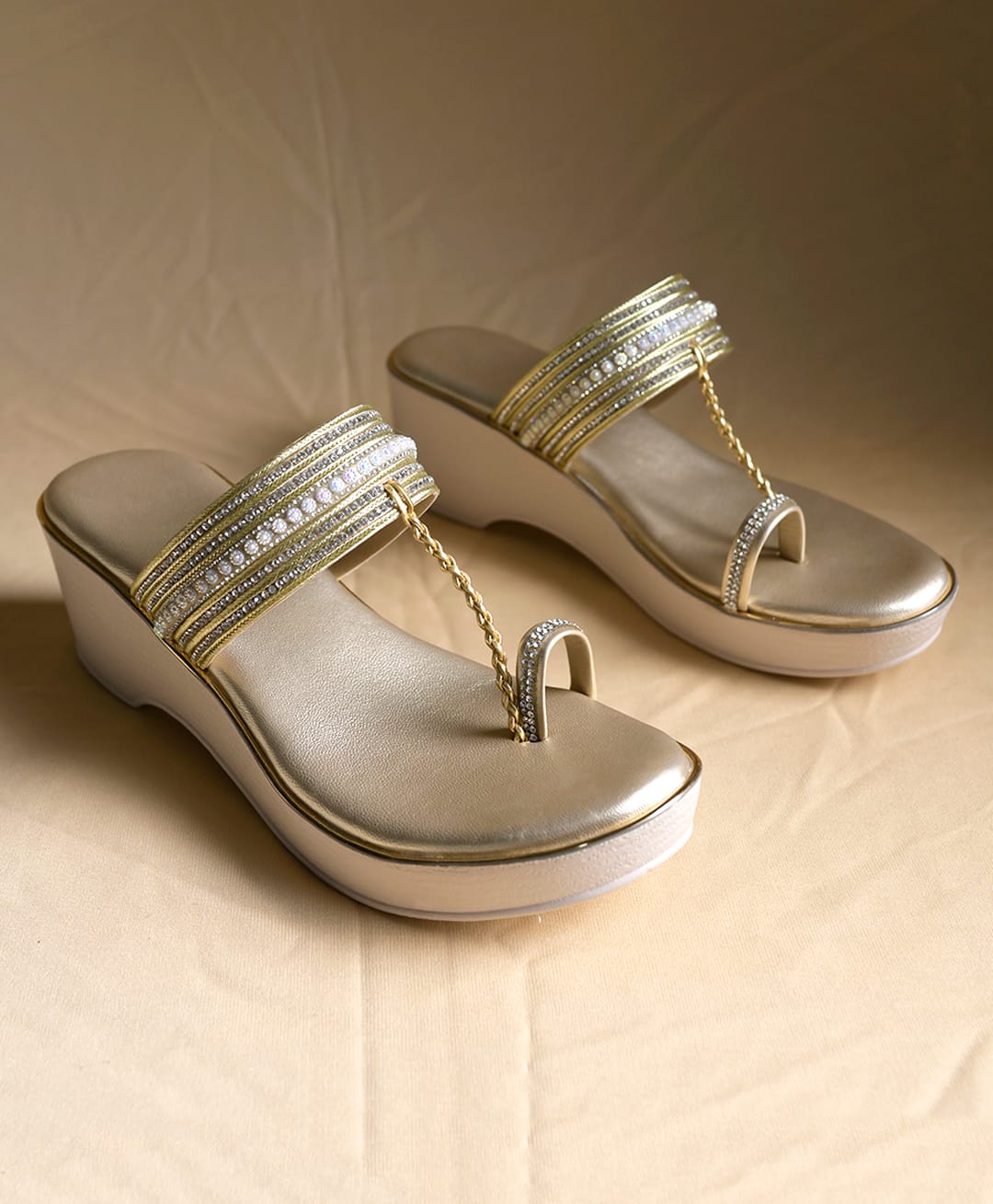 NZS Stone Embellished Strap Sandals - Golden-picture-9