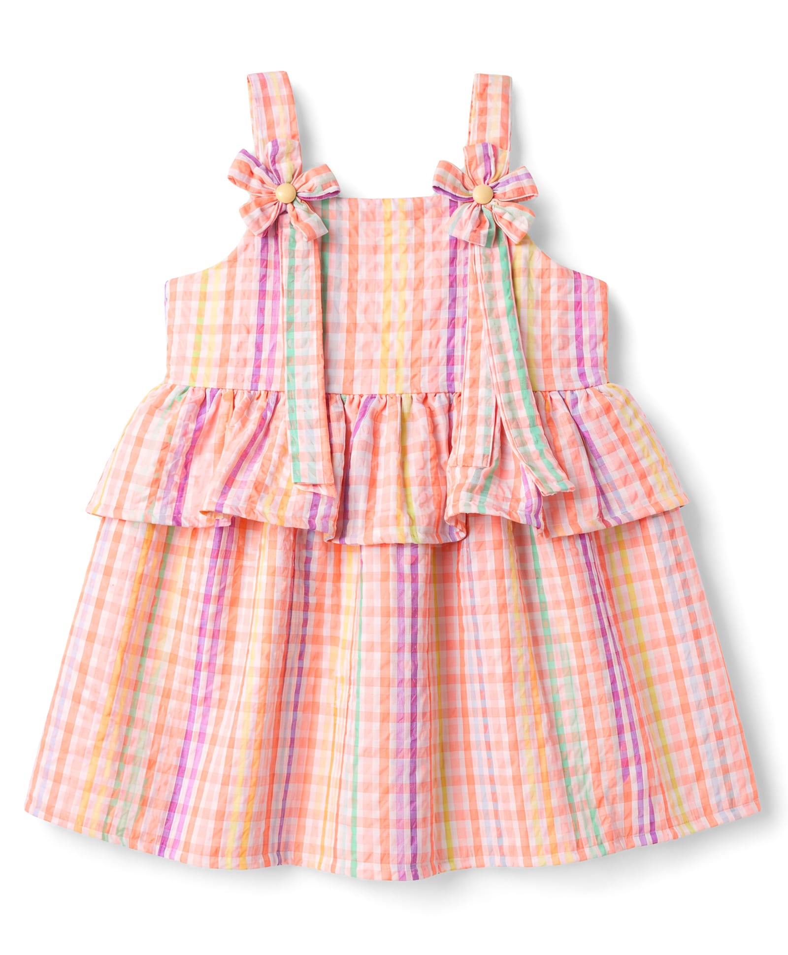 Babyhug Cotton Woven Sleeveless Checked Frock With Bow Applique - Multicolor-image-6