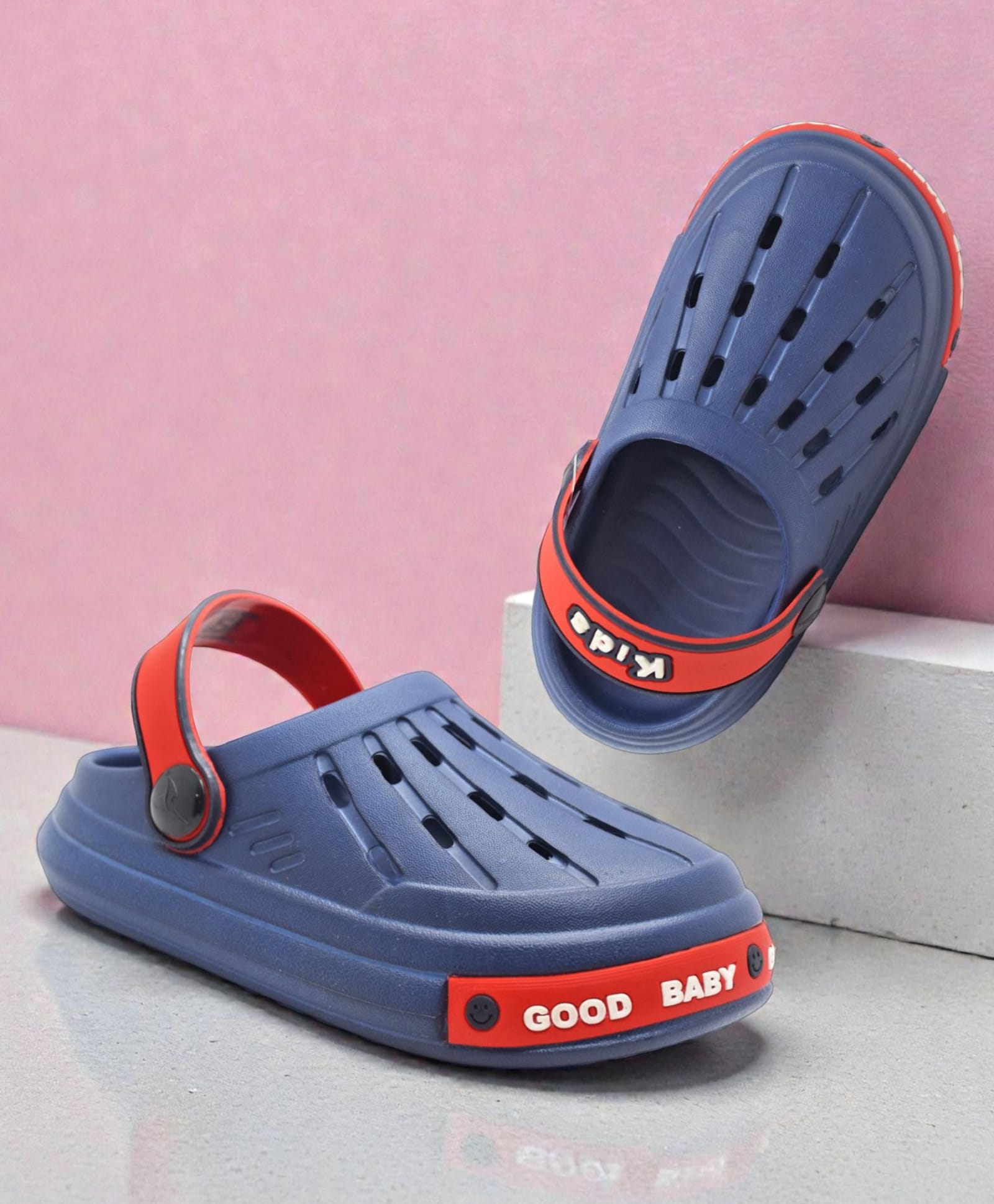 TRV Good Baby Text Designed Perforated Slingback Clogs - Blue-image-48