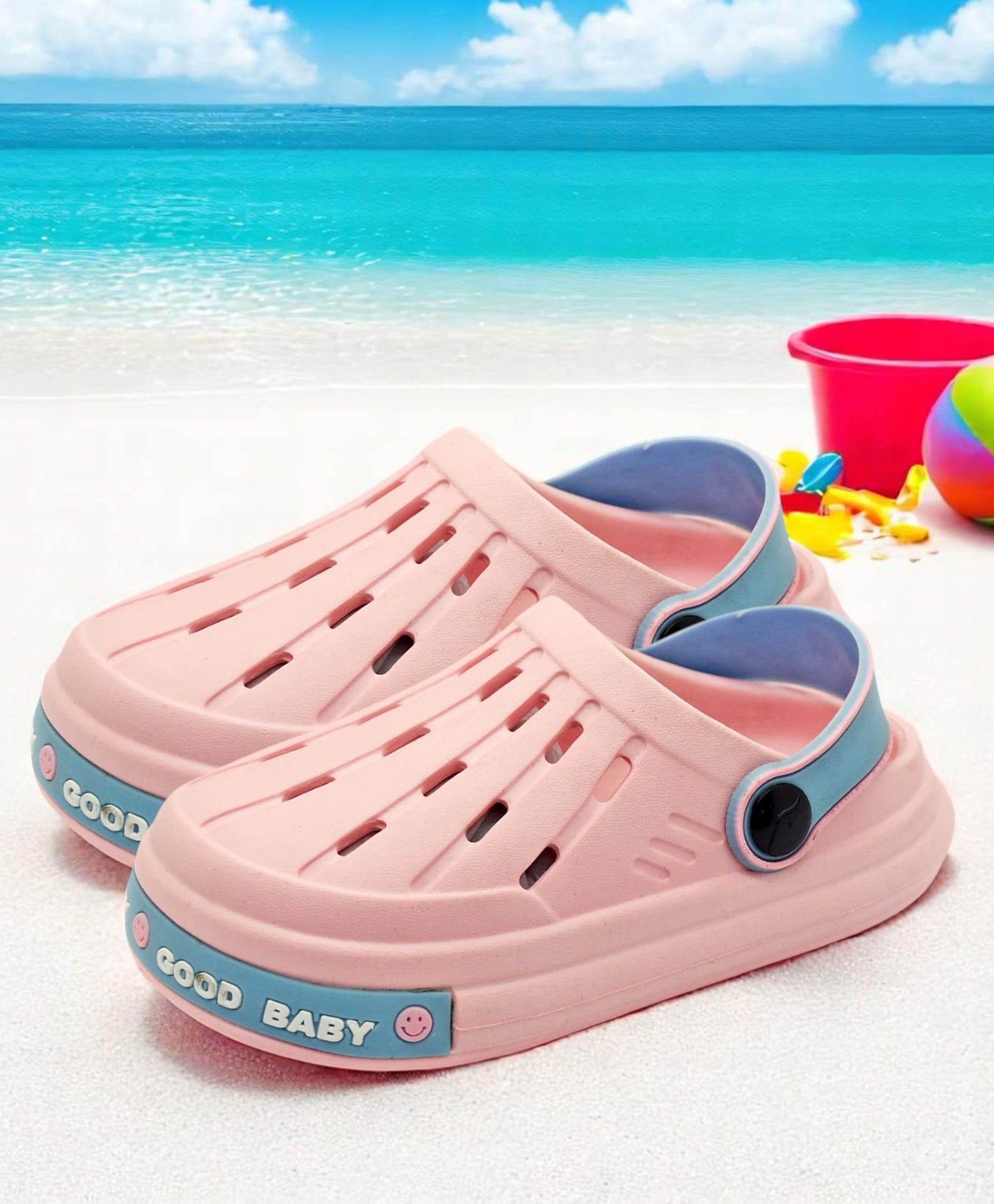 TRV Good Baby Text Designed Perforated Slingback Clogs - Pink-image-18