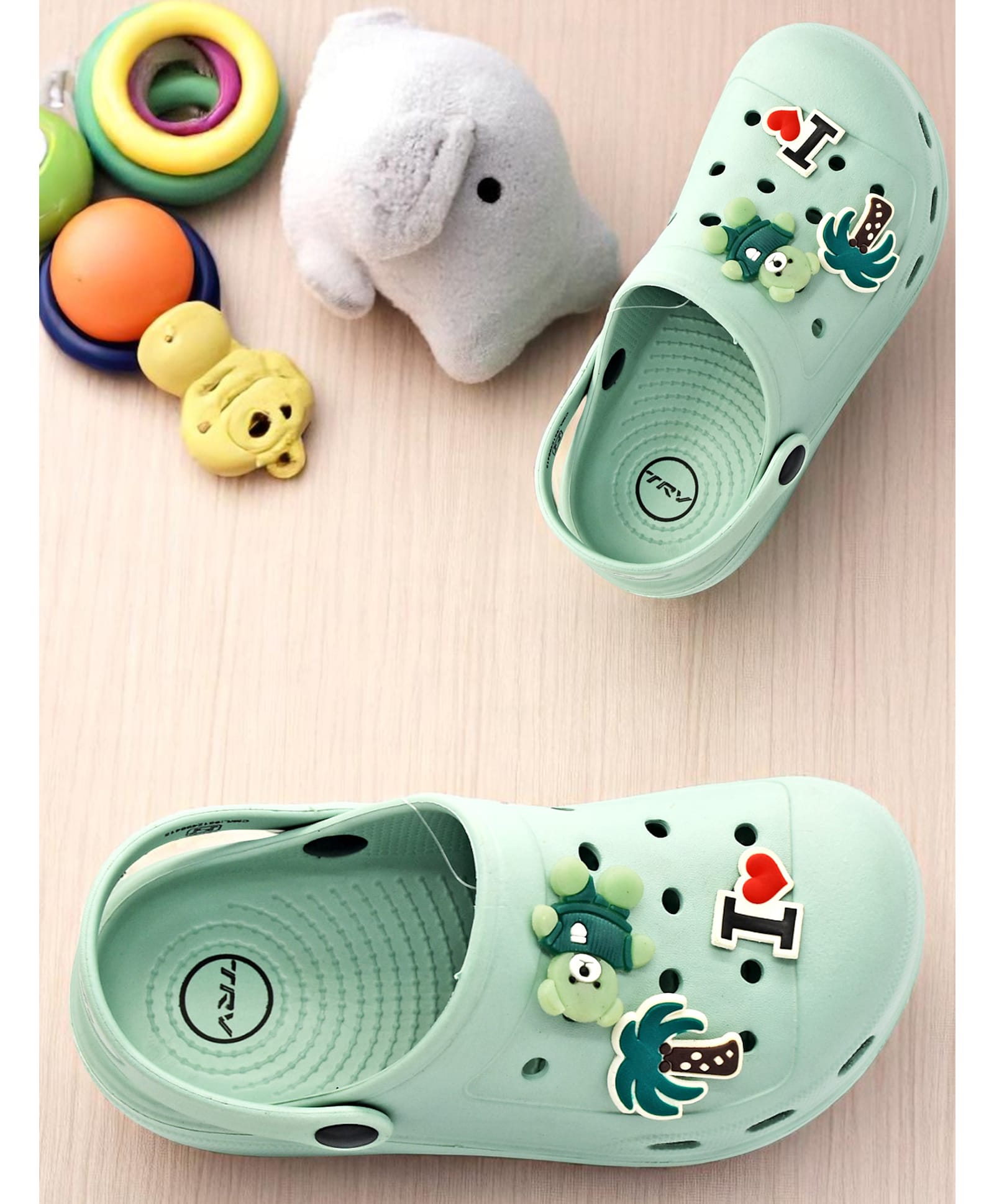 TRV Teddy & Tree Applique Detailed Perforated Slingback Clogs - Green-picture-10