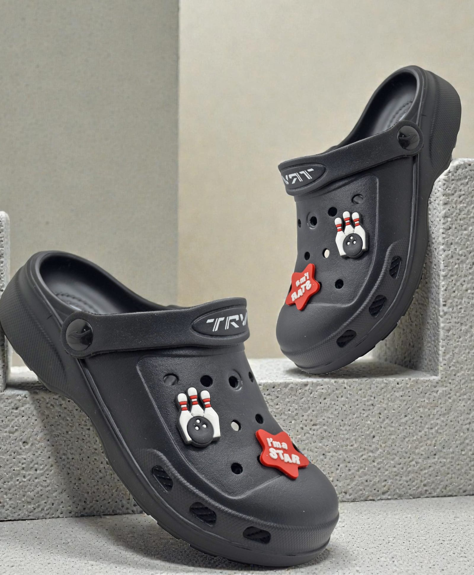 TRV Bowling Applique Detailed Perforated Slingback Clogs - Black-picture-28