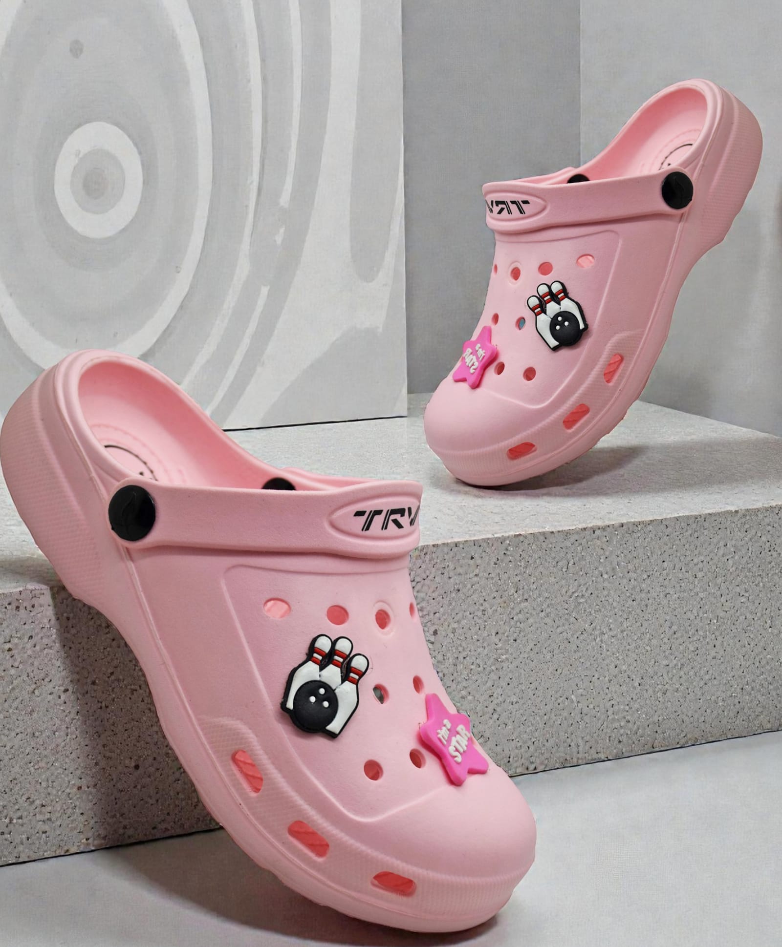 TRV Bowling Applique Detailed Perforated Slingback Clogs - Pink-image-17