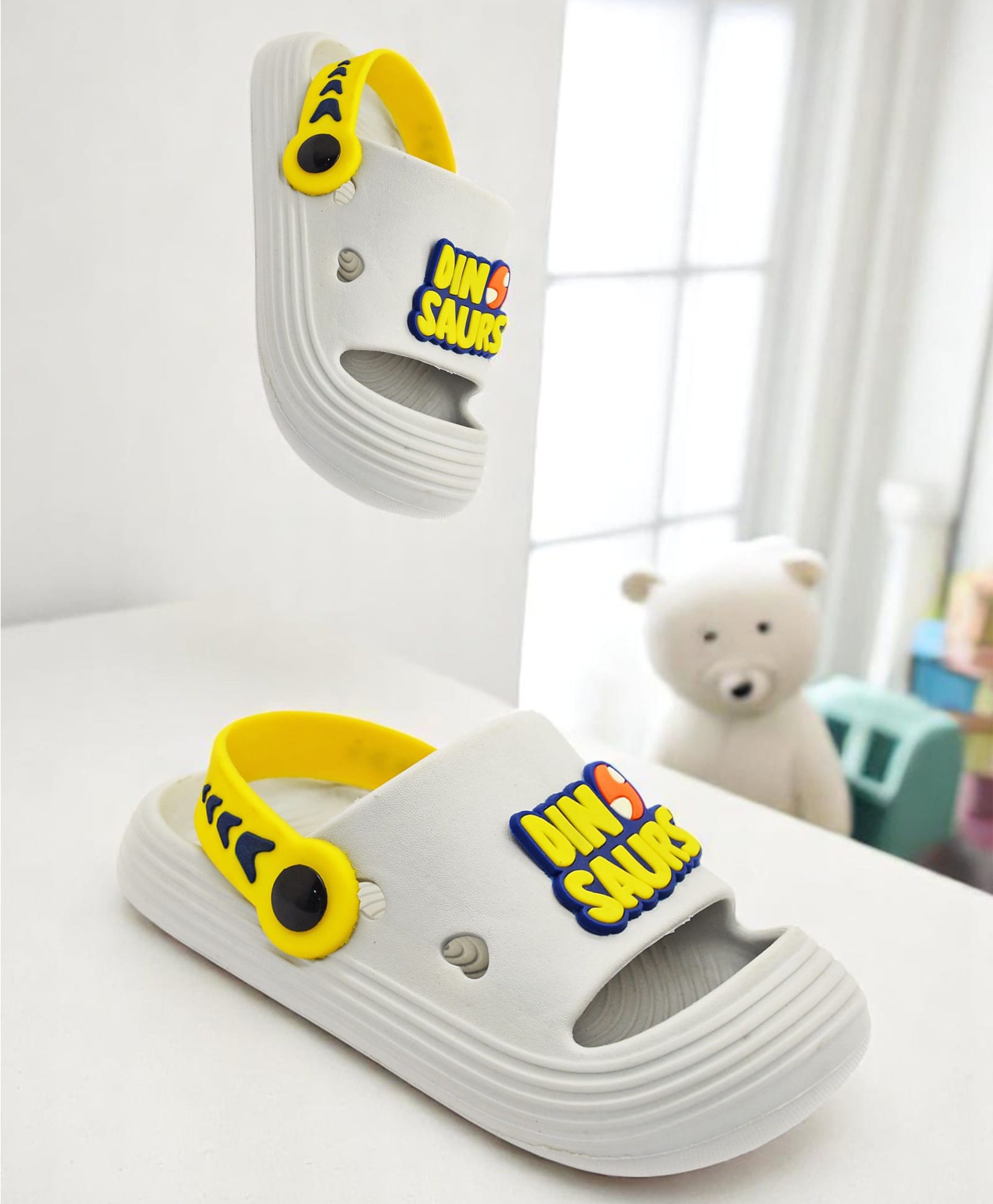 TRV Dinosaurs Text Applique Detailed Slingback Clogs - White