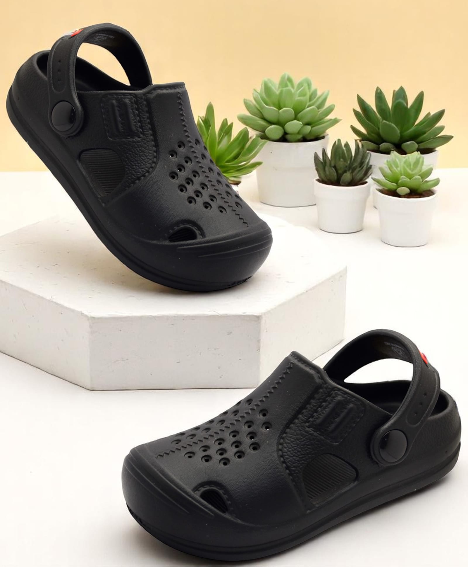 TRV Solid Perforated Slingback Clogs - Black-picture-26