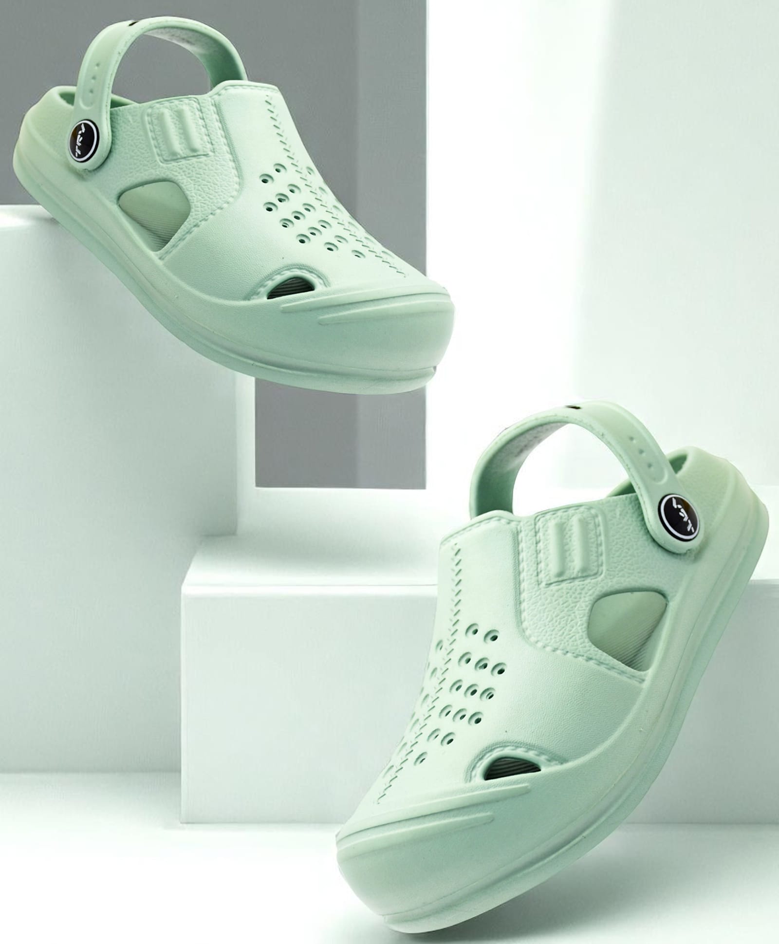TRV Solid Perforated Slingback Clogs - Green-picture-19