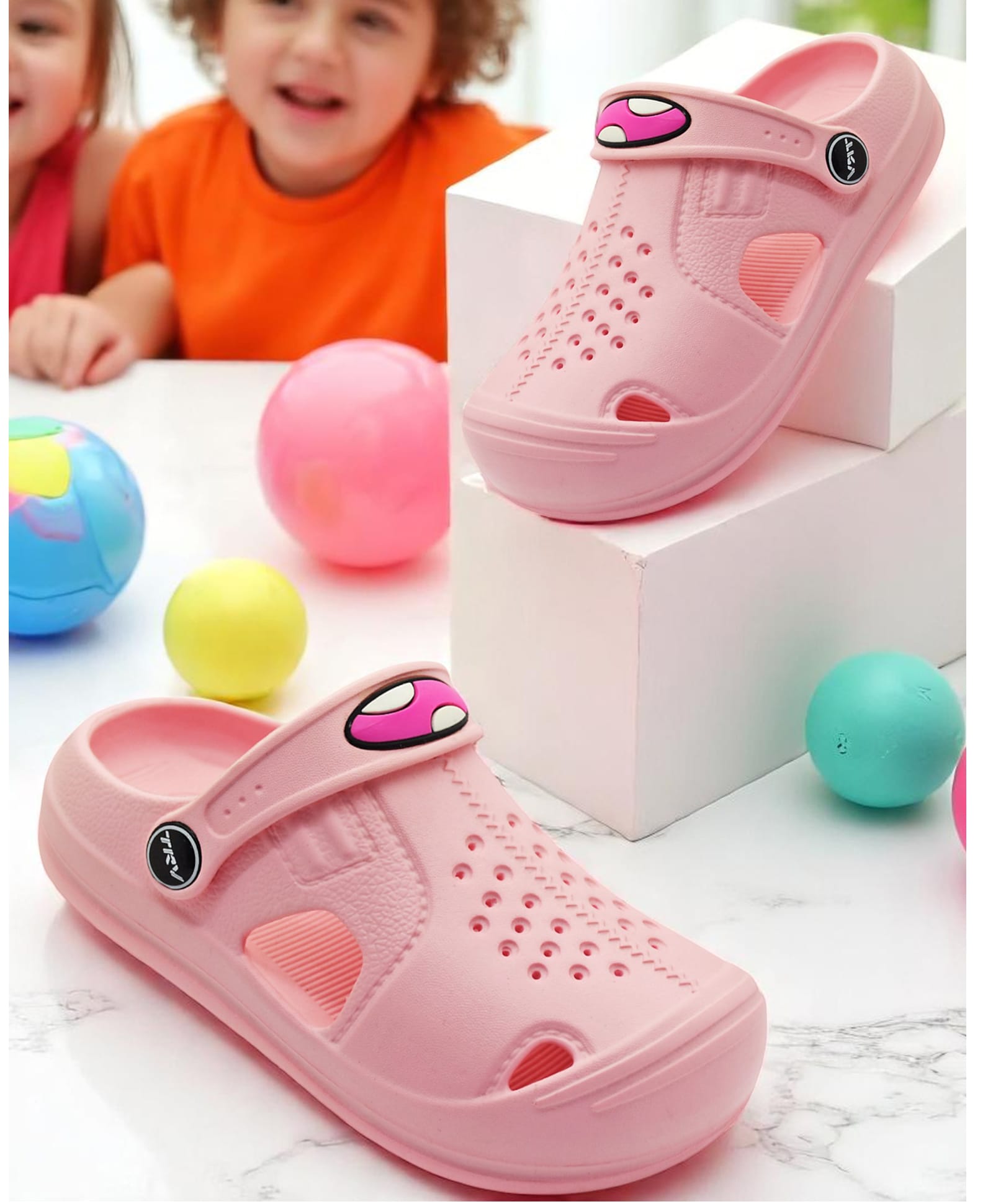 TRV Solid Perforated Slingback Clogs - Pink-picture-24