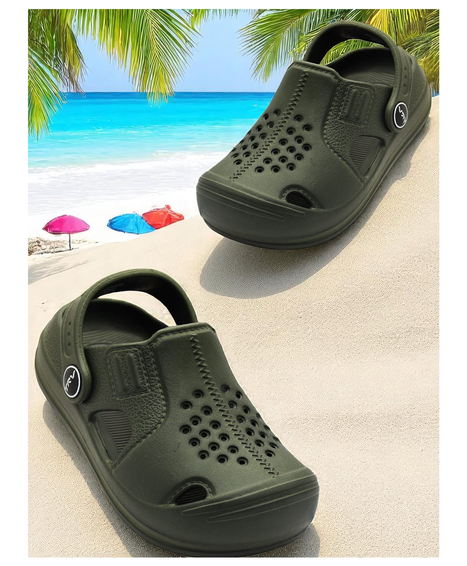 TRV Solid Perforated Slingback Clogs - Green-picture-28