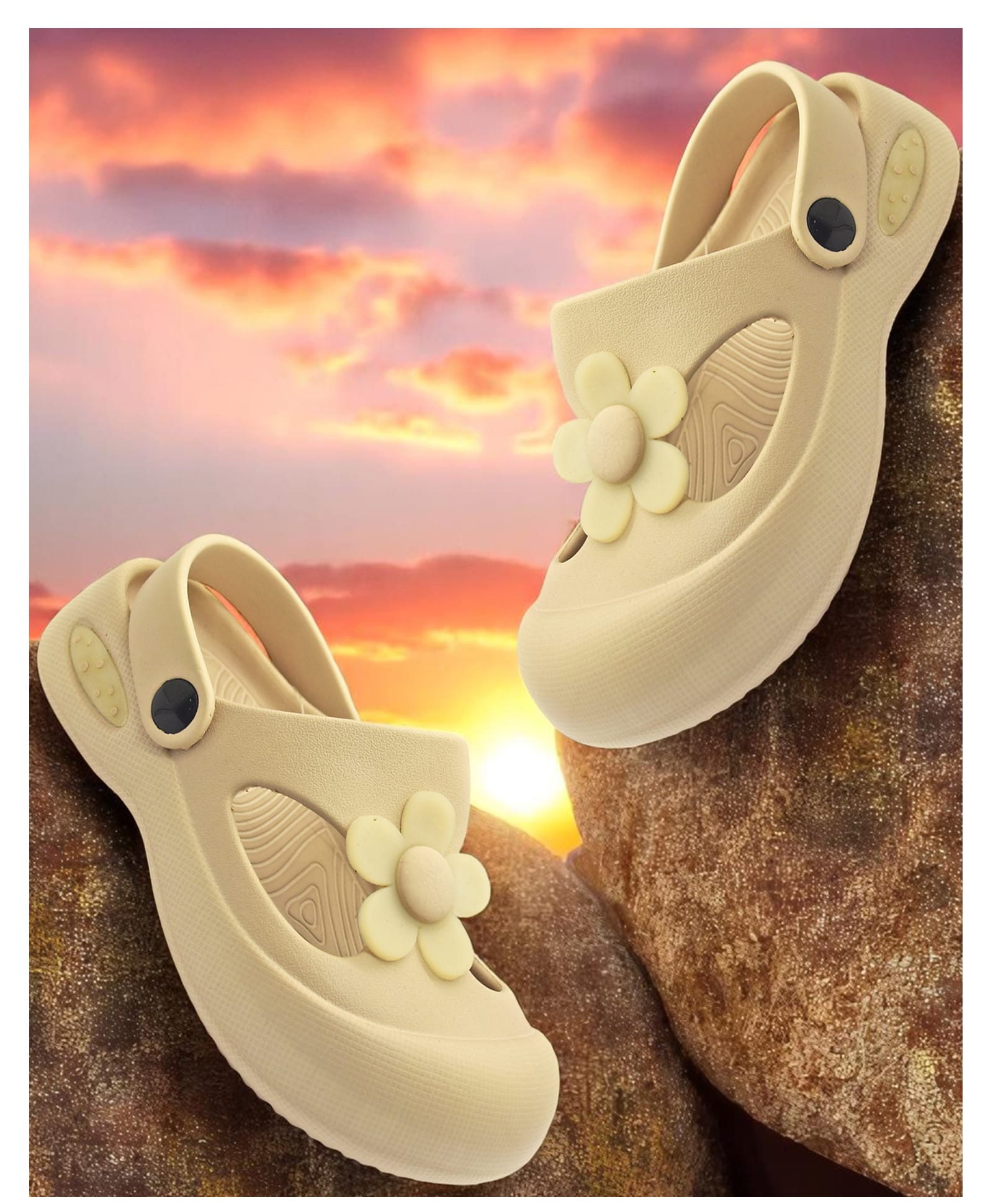 TRV Floral Applique Detailed Slingback Clogs - Beige-image-22