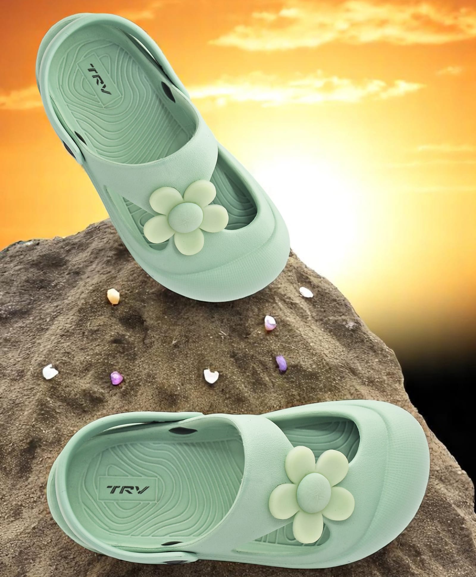 TRV Floral Applique Detailed Slingback Clogs - Green-image-35