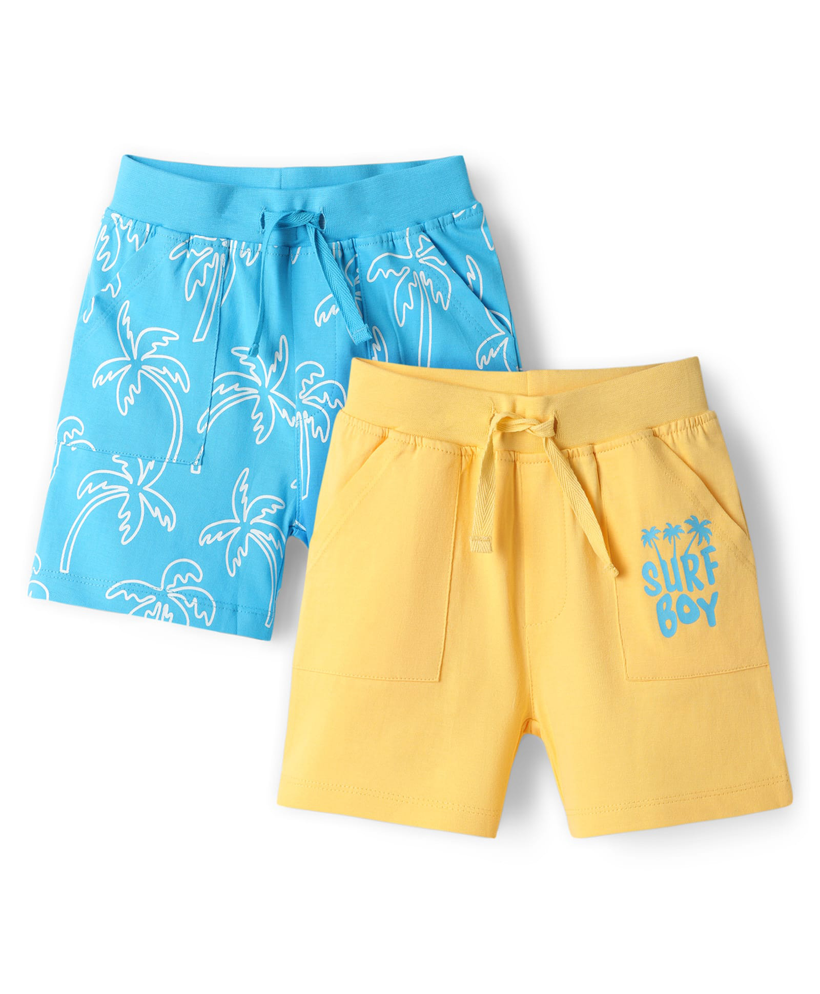 Doodle Poodle 100% Cotton Knit Knee Length Shorts with Tree Print Pack of 2 - Blue & Yellow-picture-18