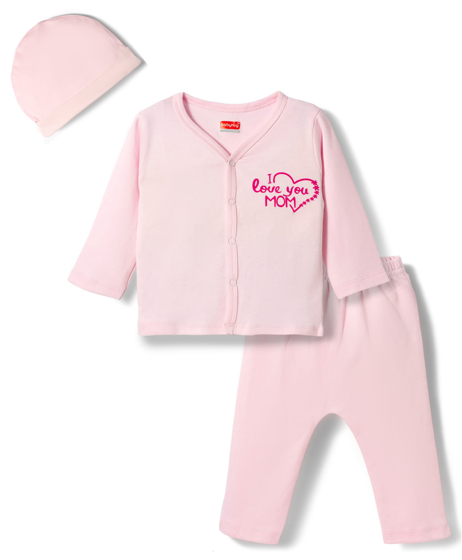 Babyhug Full Sleeves T-Shirt & Pyjama Night-Suit With Cap & Text Print - Pink-image-29