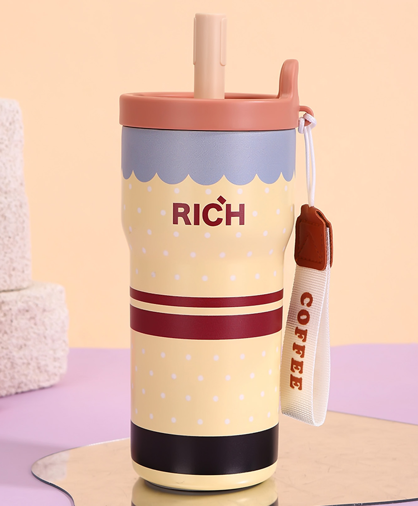little surprise box Little Surpise Box Polka Rich Series, Stainless Steel Tumbler and Water Bottle for Kids, Teens and Adults, 560 ml - Yellow-picture-25