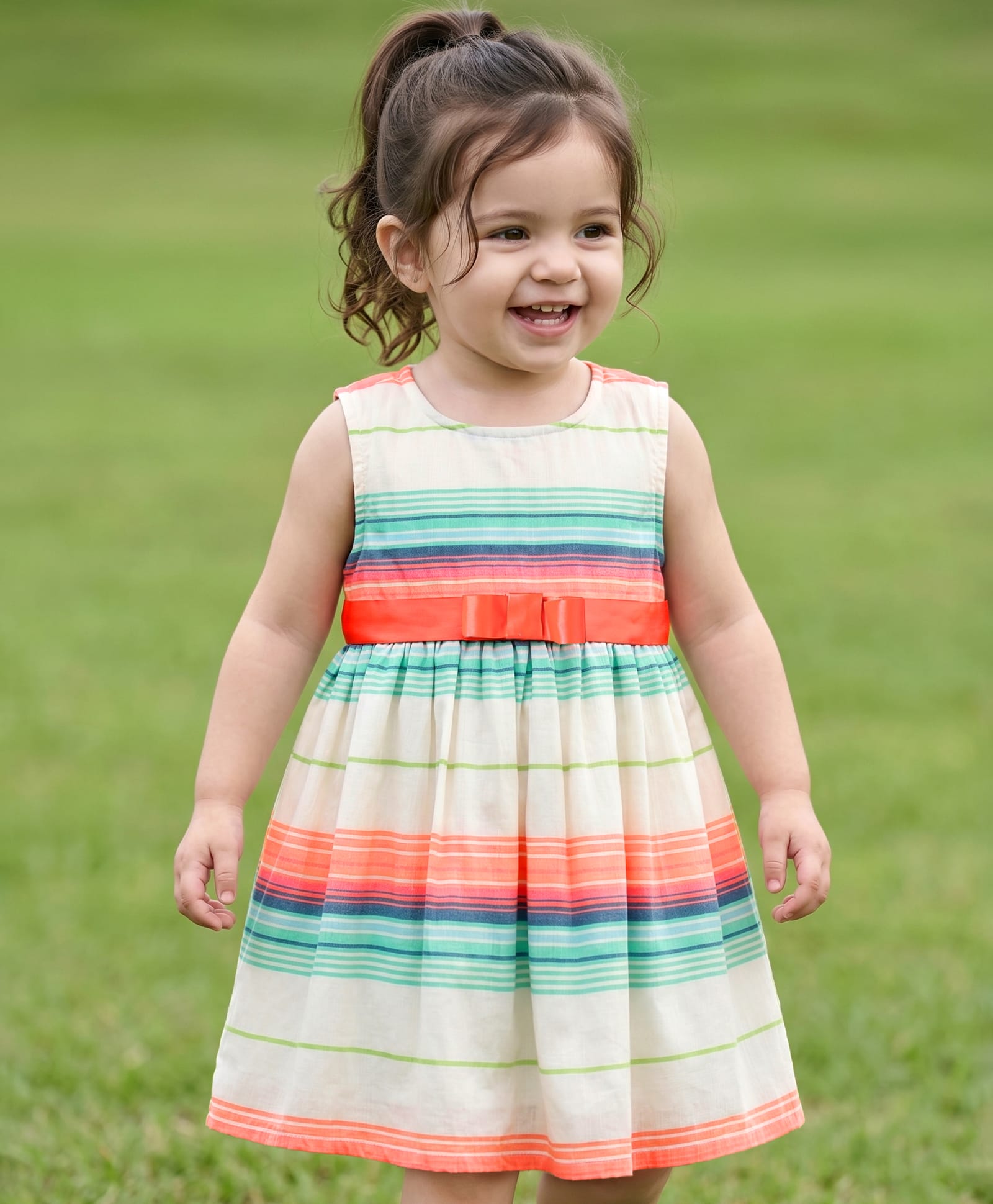Babyhug Cotton Woven One Piece Dresses/Frocks Sleeveless Round Neck Striped White 6-9 Months-picture-13